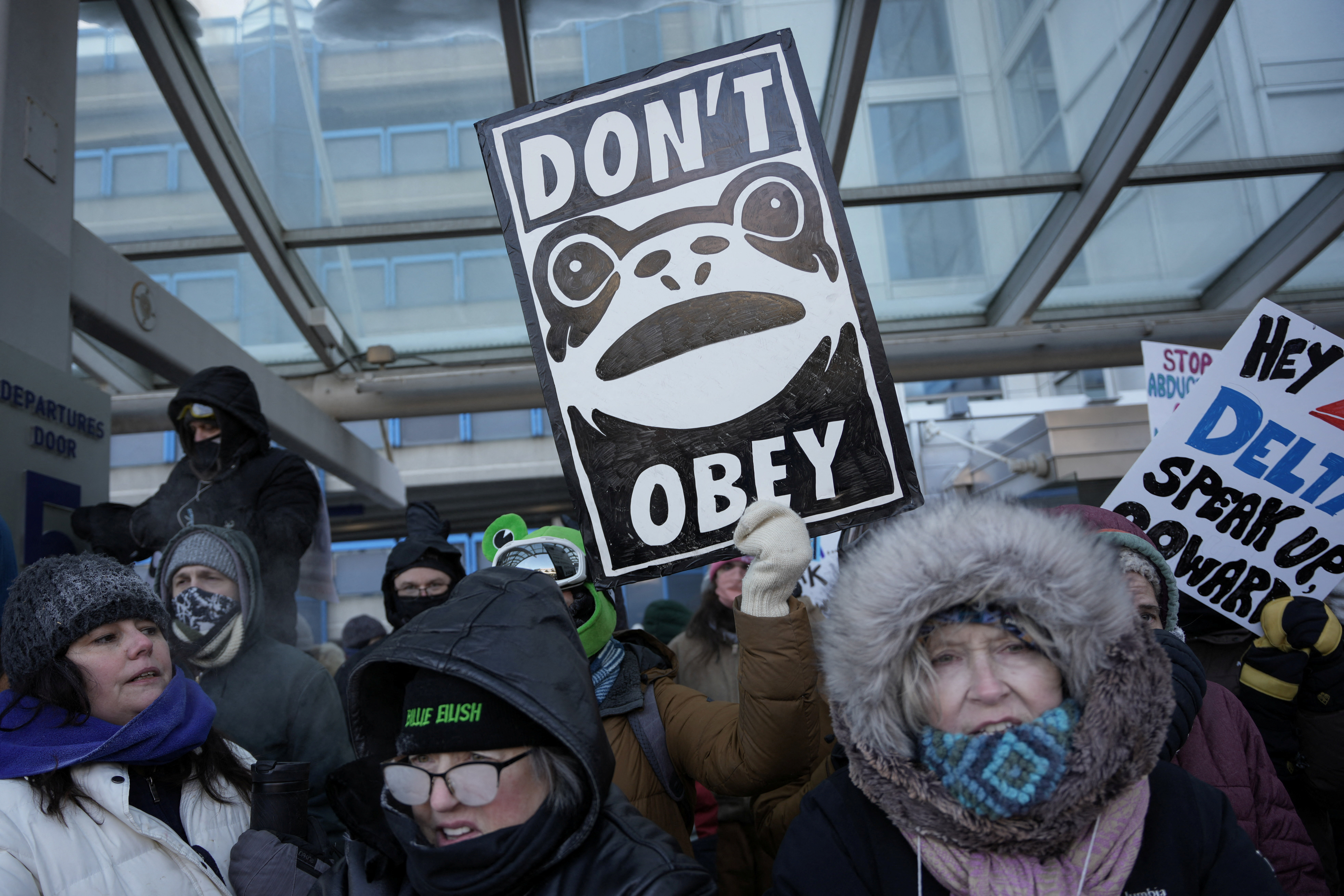 The protests call for ICE to leave the city and for officers who violated the law to be held legally accountable [Tim Evans/Reuters]