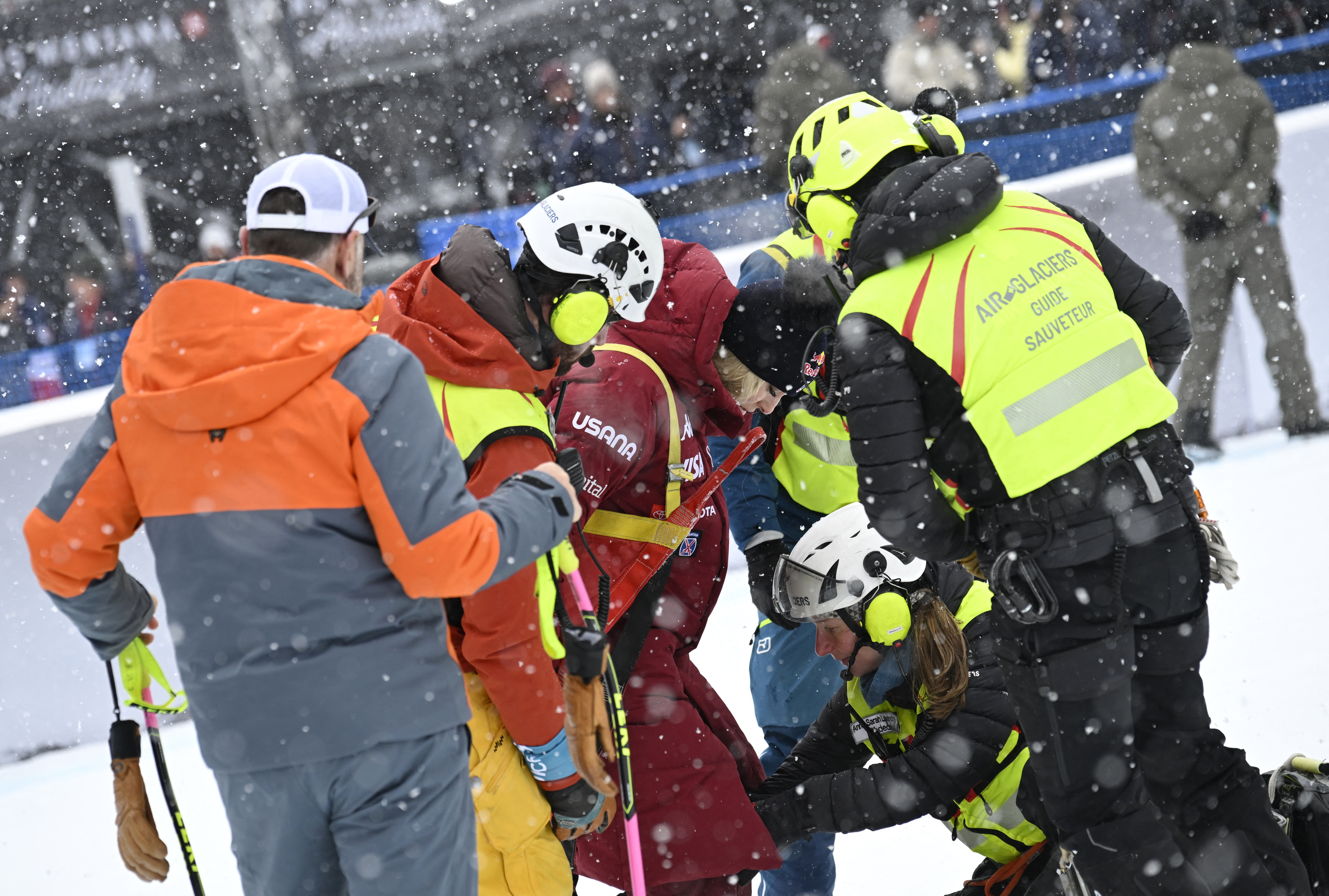 Lindsey Vonn of the U.S. before being airlifted to the hospital 