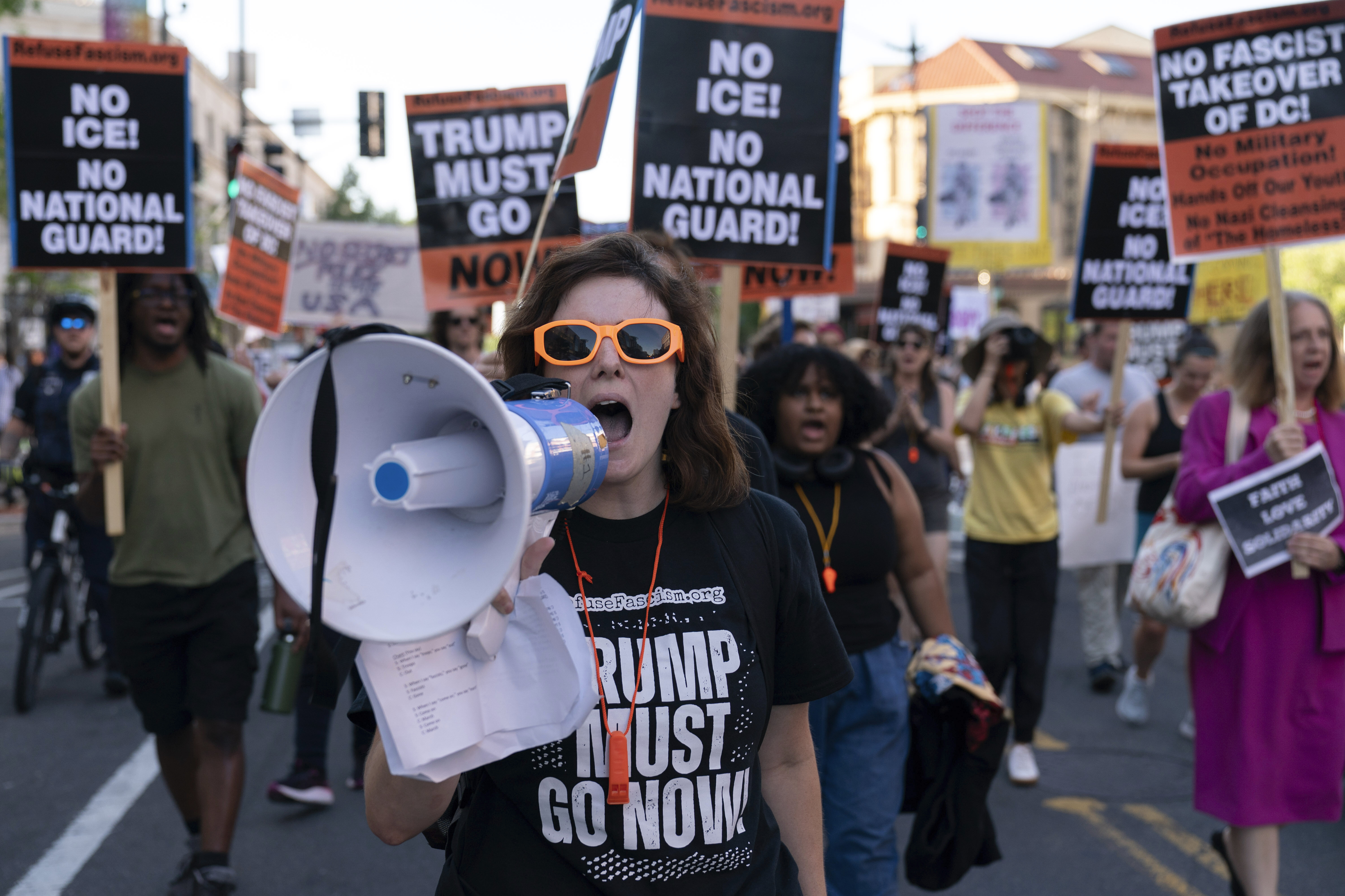 Protesters demonstrate against military deployment in DC