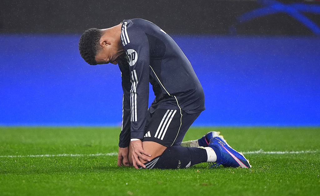 Real Madrid's Kylian Mbappe looks dejected after the UEFA Champions League defeat at Benfica