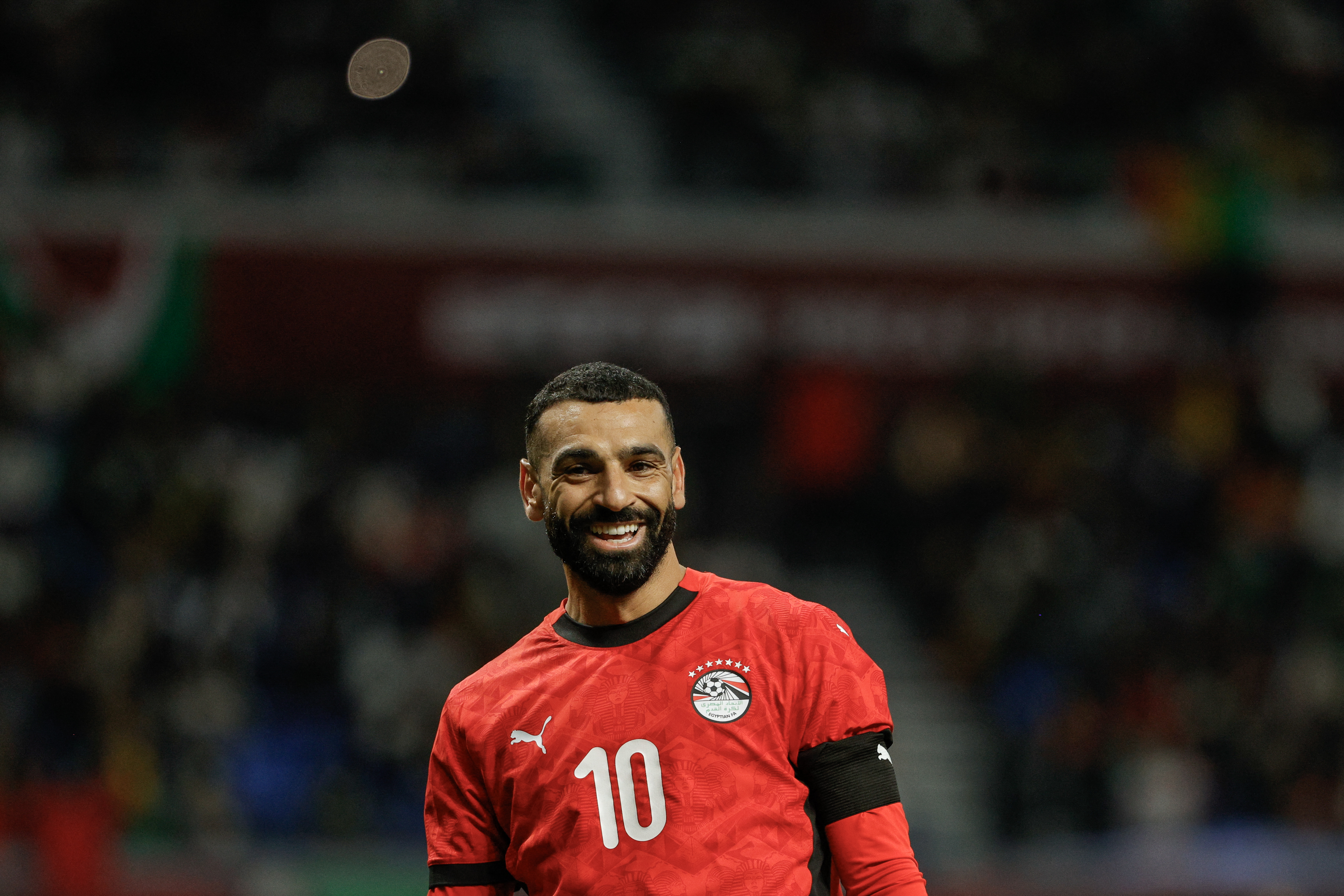 Egypt's forward #10 Mohamed Salah reacts during the Africa Cup of Nations (CAN) semi-final football match between Senegal and Egypt at the Grand stadium in Tangiers on January 14, 2026.