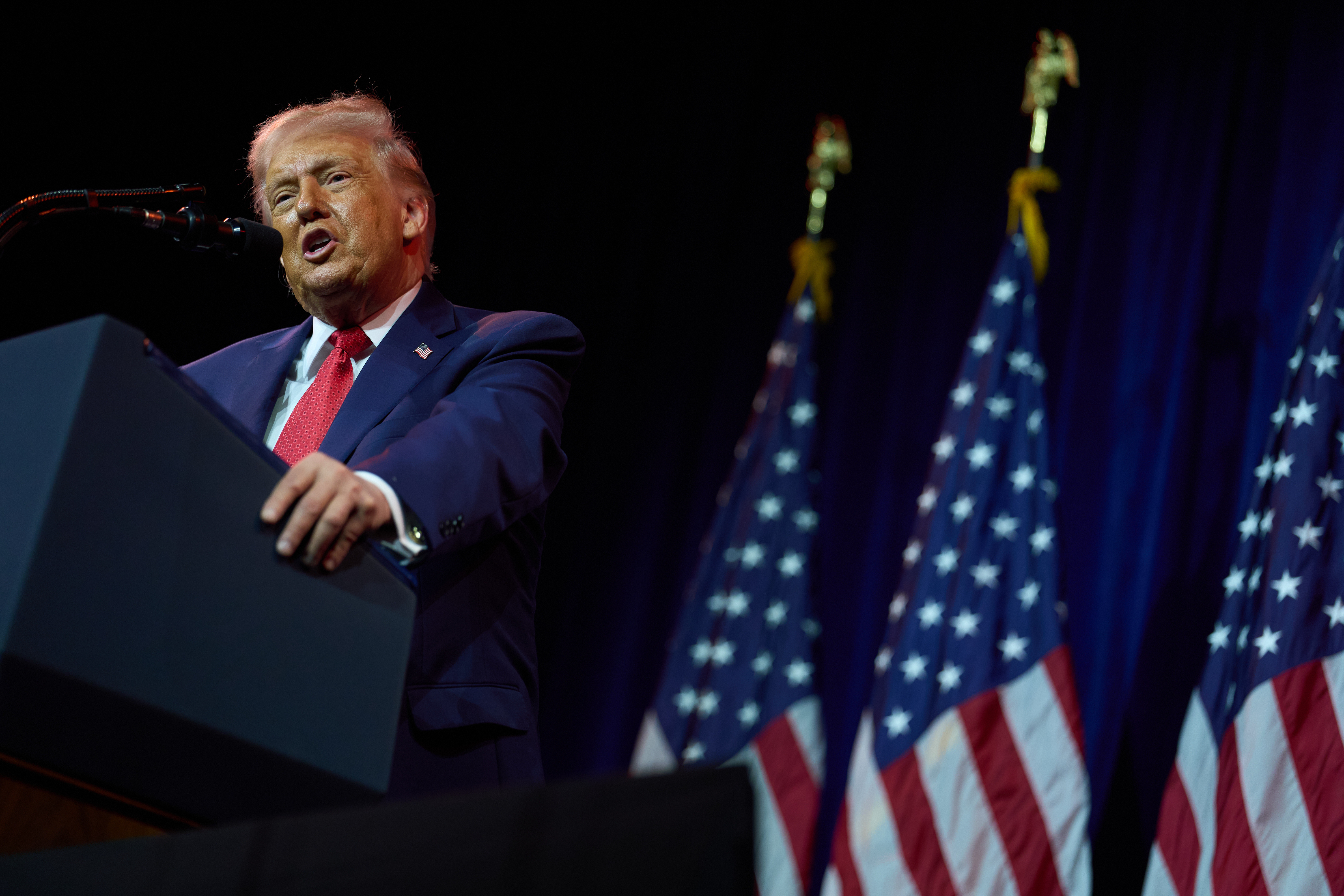 President Donald Trump speaks to House Republican lawmakers during their annual policy retreat, Tuesday, Jan. 6, 2026, in Washington. (AP Photo/Evan Vucci)