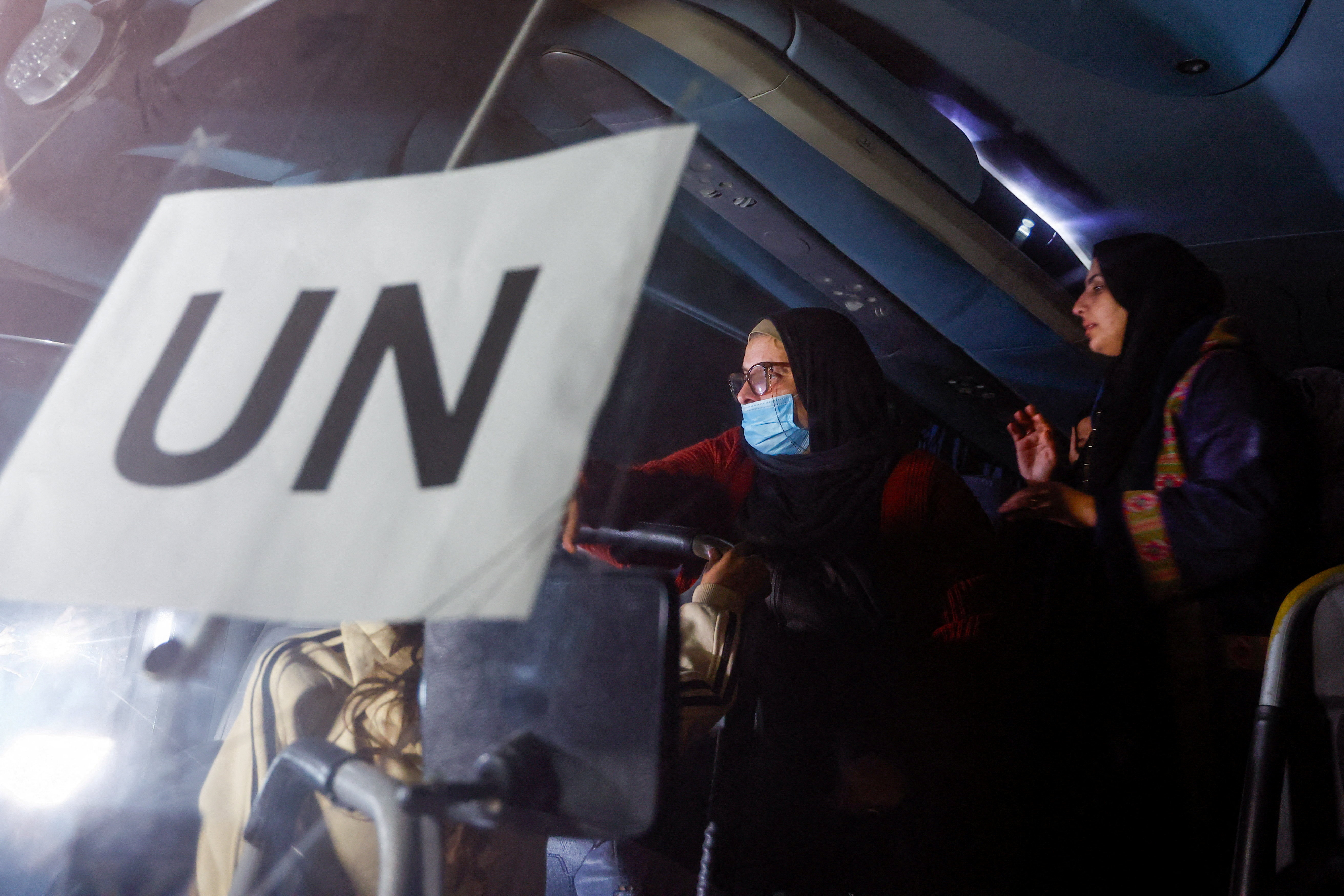 Palestinians coming from the Rafah border crossing between Gaza and Egypt after it was opened by Israel on Monday for a limited number of people, arrive, in a vehicle with a United Nations (UN) label, at Nasser Hospital in Khan Younis in the southern Gaza Strip, February 2, 2026. REUTERS/Mahmoud Issa TPX IMAGES OF THE DAY