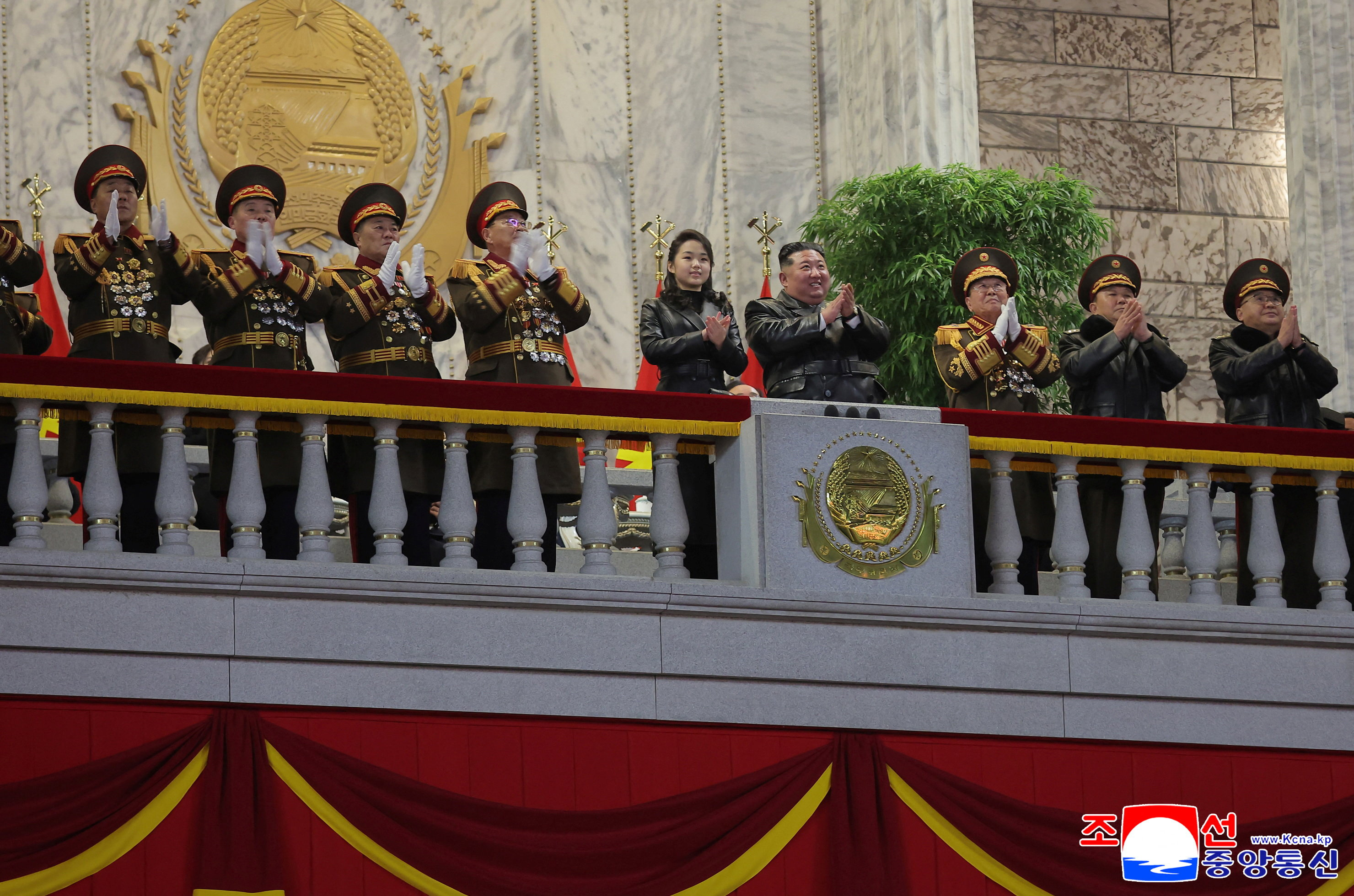 North Korean leader Kim Jong Un and his daughter Kim Ju Ae attend a military parade to commemorate the Ninth Congress of the ruling Workers' Party of Korea (WPK) in Pyongyang, North Korea, February 25, 2026, in this picture released by North Korea's official Korean Central News Agency. KCNA via REUTERS ATTENTION EDITORS - THIS IMAGE WAS PROVIDED BY A THIRD PARTY. REUTERS IS UNABLE TO INDEPENDENTLY VERIFY THIS IMAGE. NO THIRD PARTY SALES. SOUTH KOREA OUT. NO COMMERCIAL OR EDITORIAL SALES IN SOUTH KOREA.
