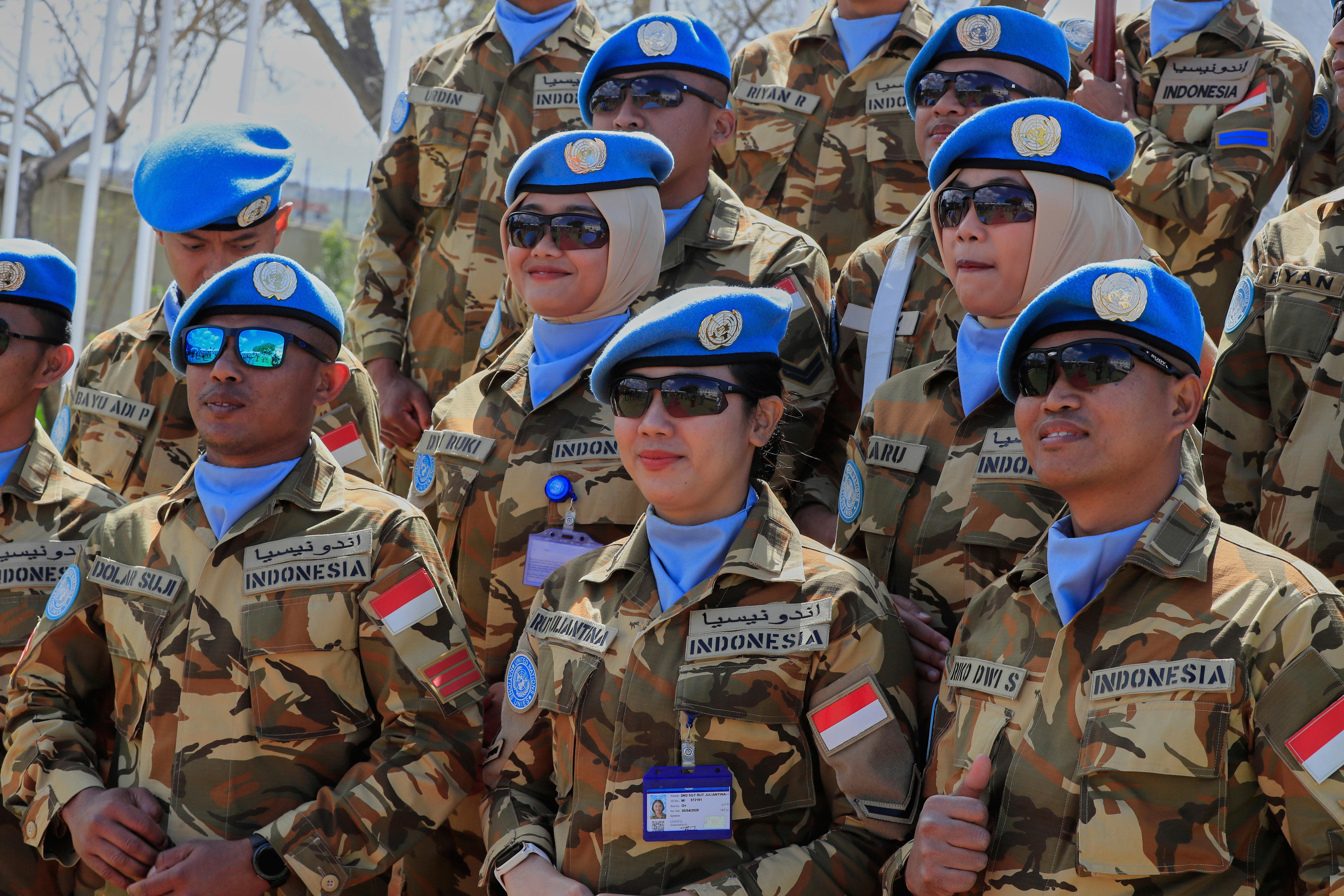 Indonesian UN peacekeepers attend a ceremony to mark the anniversary of UNIFIL Establishment Day in the southern Lebanese town of Naqoura in 2025