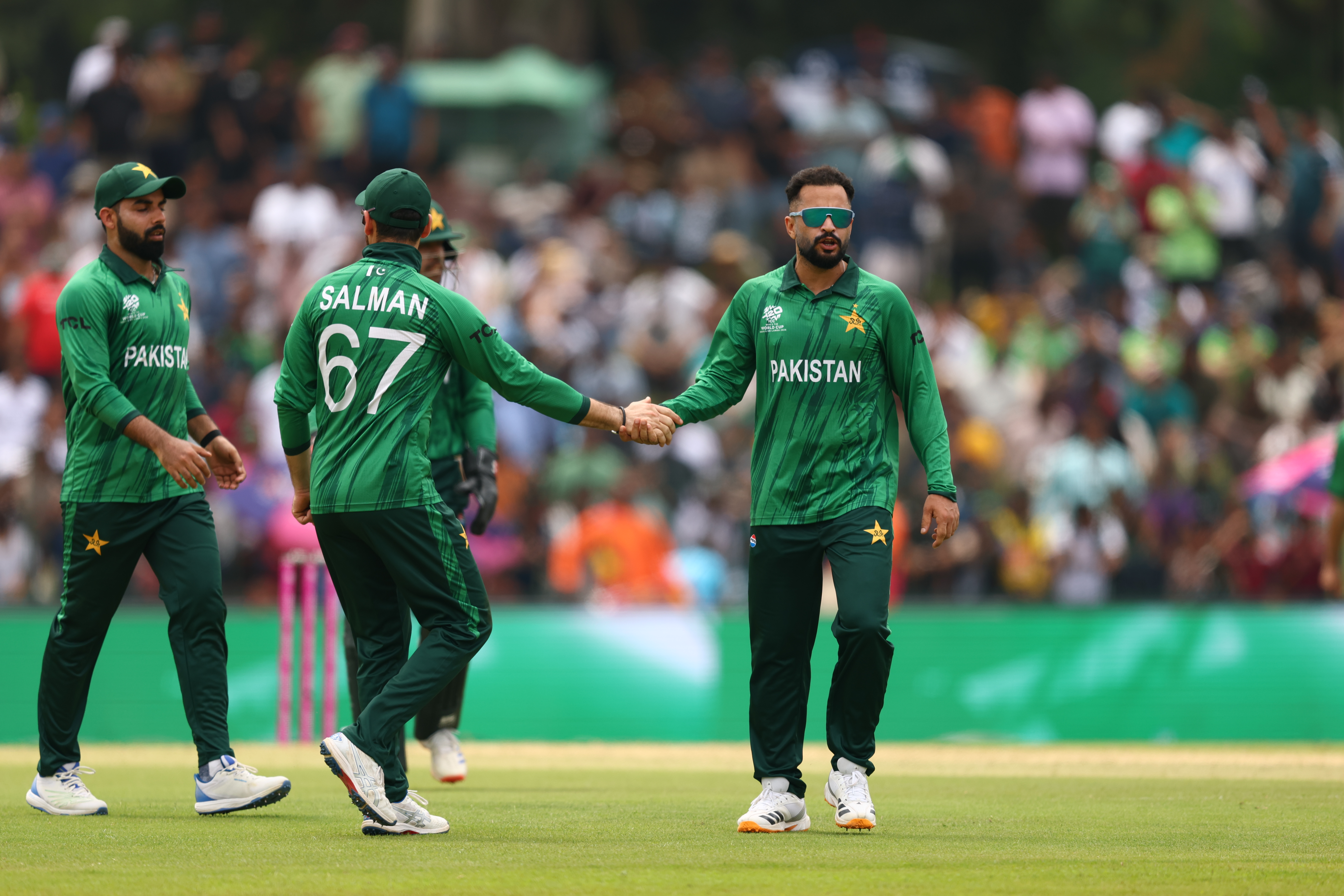 Mohammad Nawaz of Pakistan reacts.