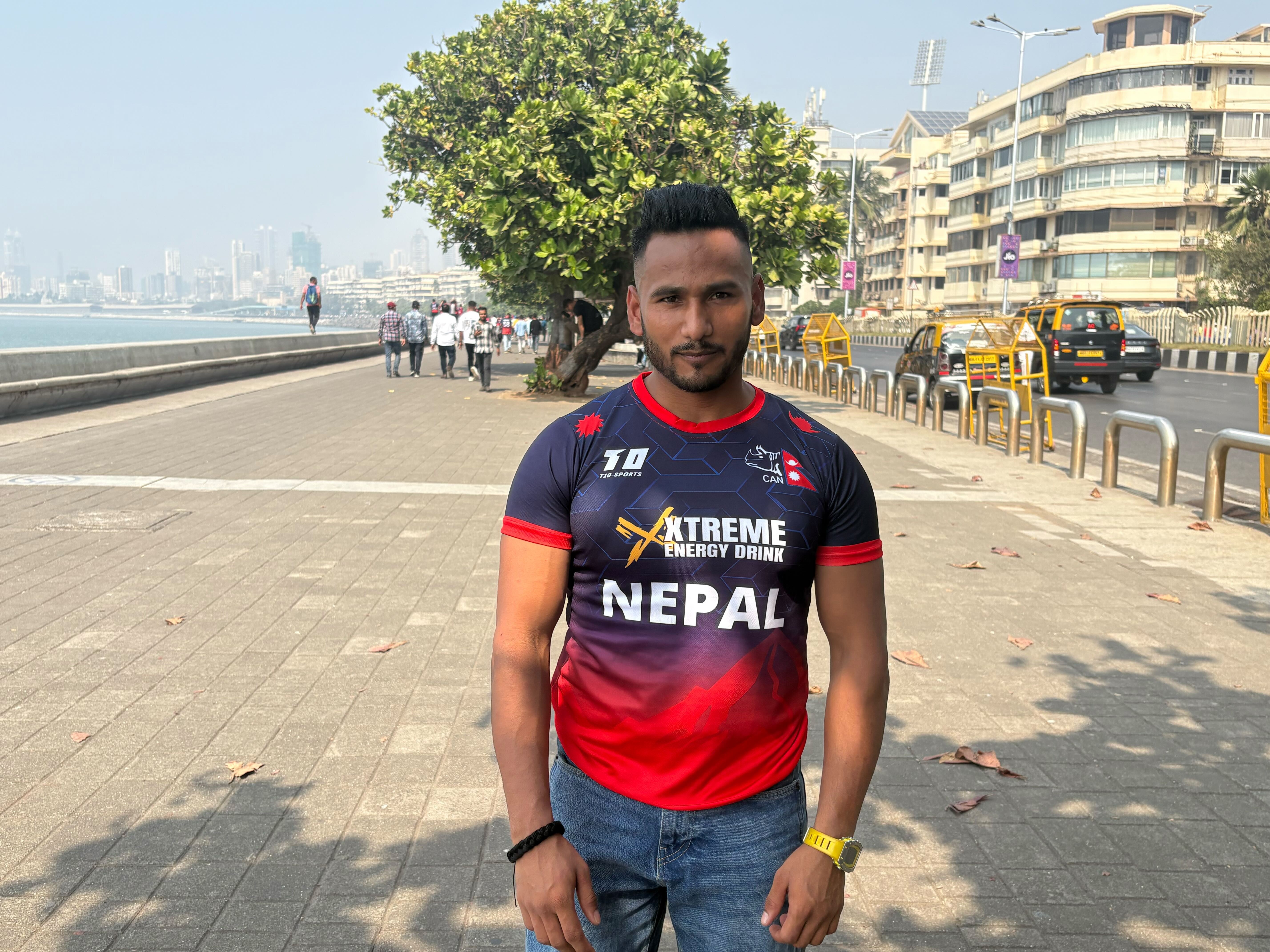 Bhuvan Rawal Nepal fan T20 World Cup Mumbai [Manasi Pathak/Al Jazeera]
