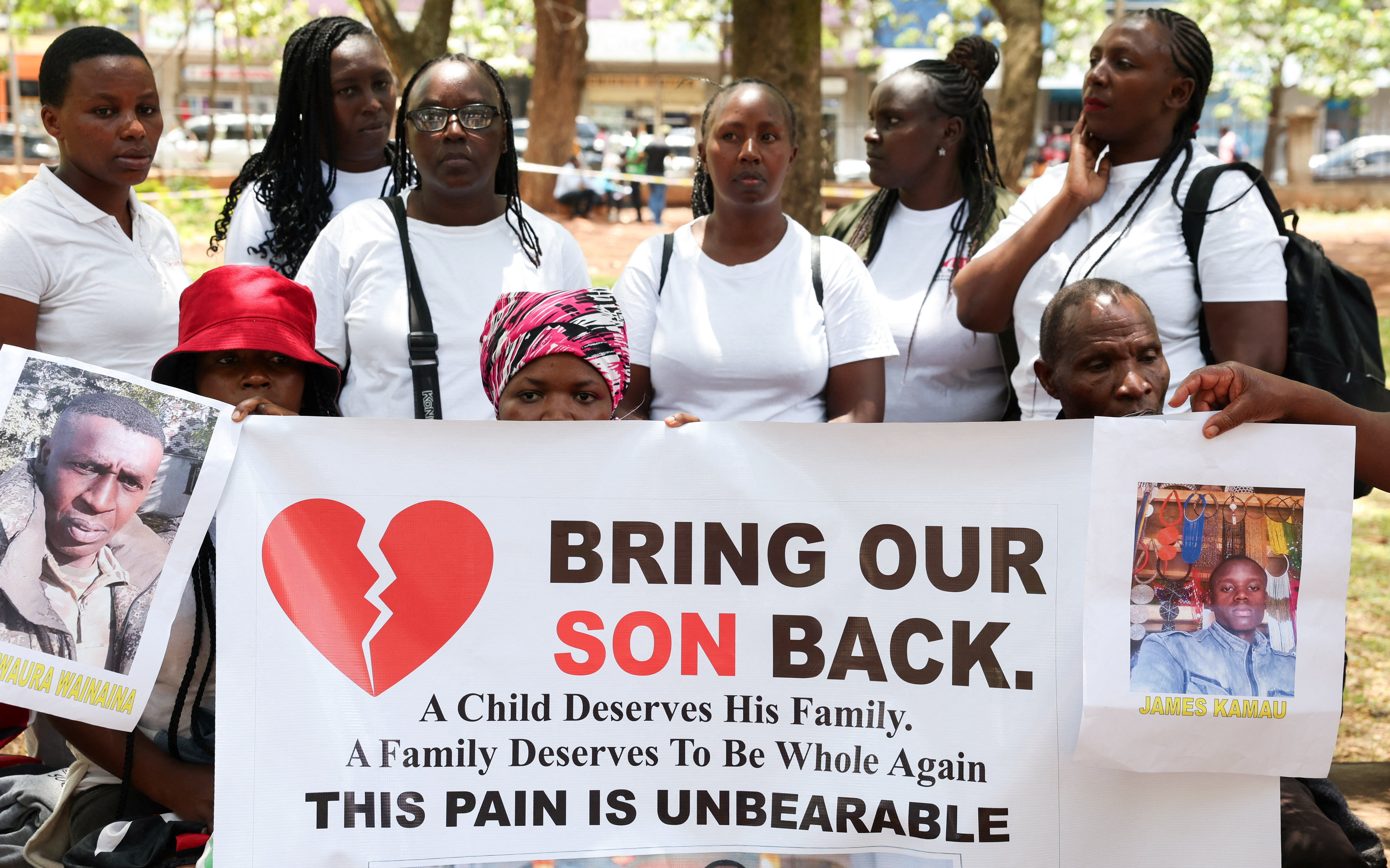 Relatives of Kenyans believed to be fighting for Russia in Ukraine attend a demonstration demanding accountability for all Kenyans in Russia, in downtown Nairobi, Kenya, February 19, 2026. REUTERS/Monicah Mwangi