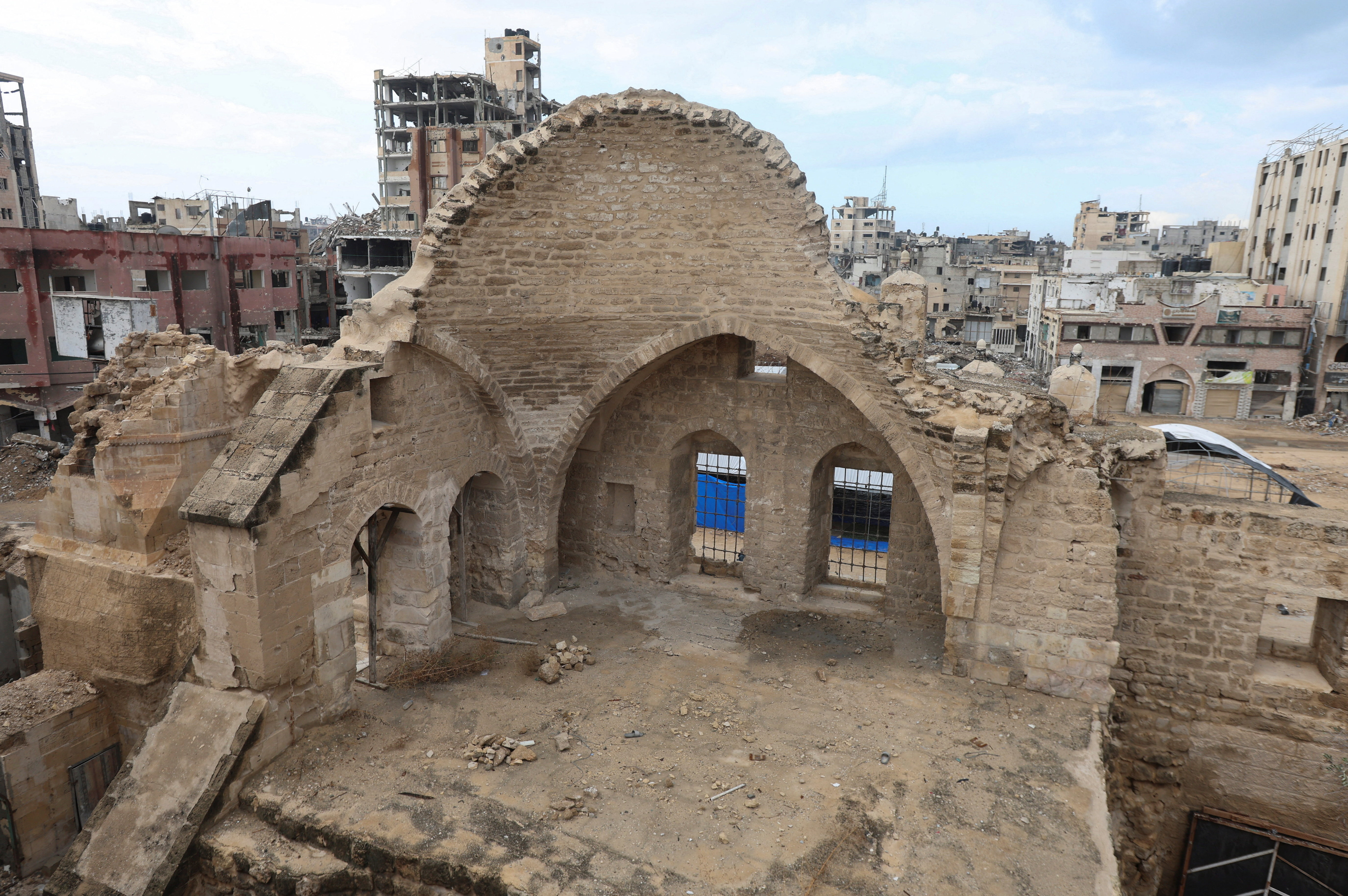 A view shows the partially destroyed Barquq Castle