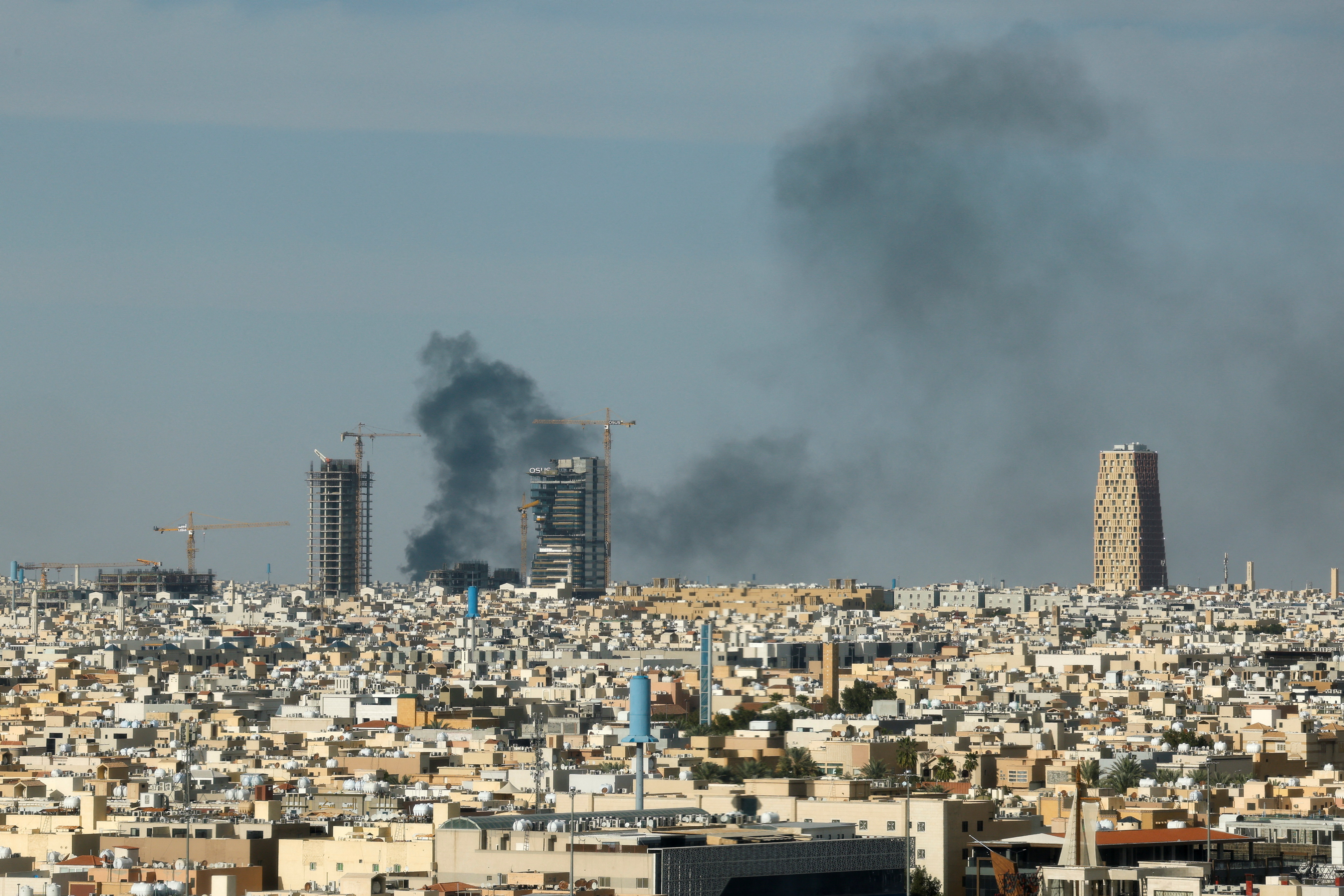 Smoke rises above the city, amid the U.S.-Israeli conflict with Iran, in Riyadh,
