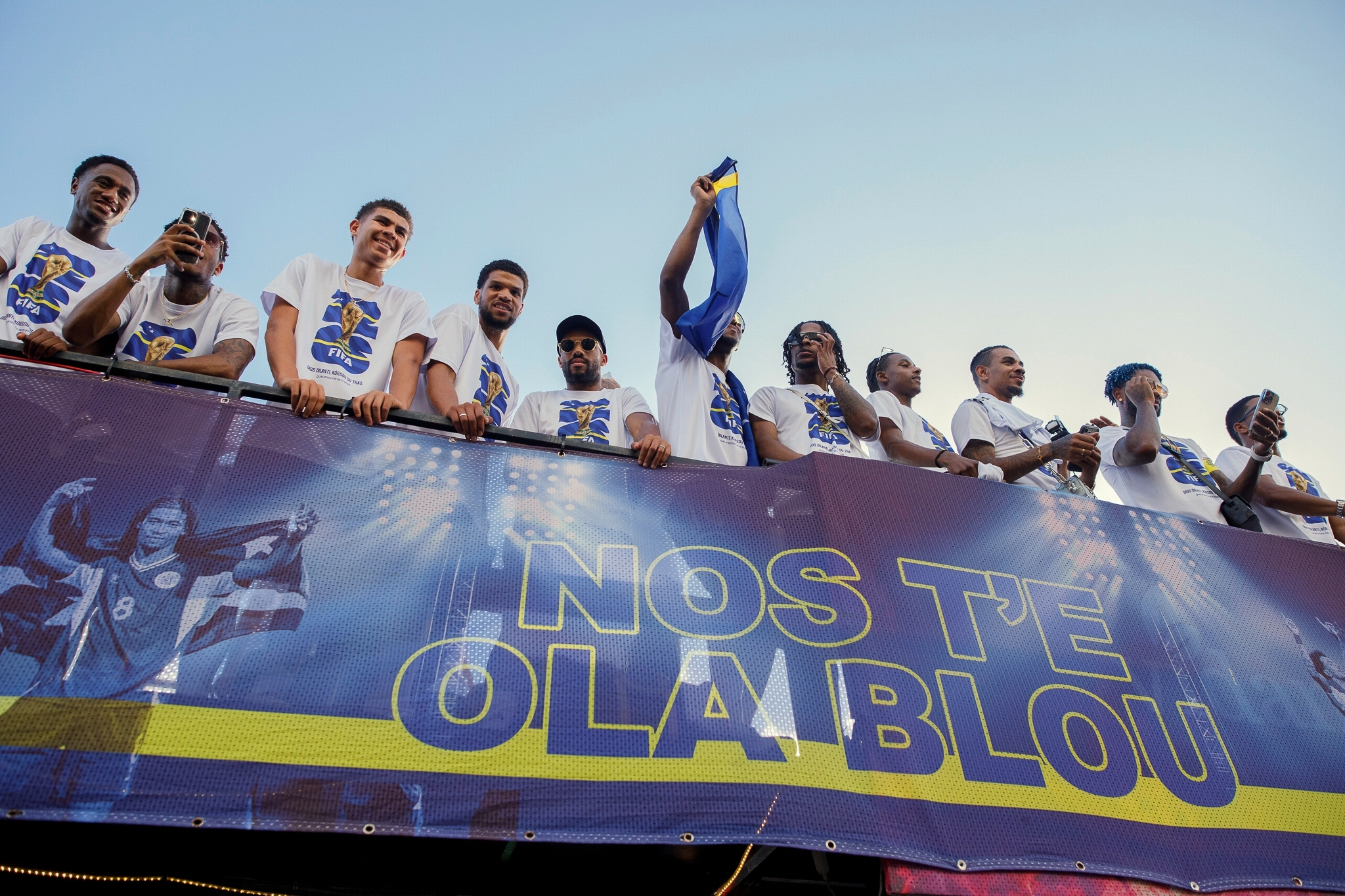 Curaçao players take part in a parade celebrating their qualification for the 2026 FIFA World Cup, in Willemstad, Curacao, Wednesday, Nov. 19, 2025. (AP Photo/Endrymar Martis)