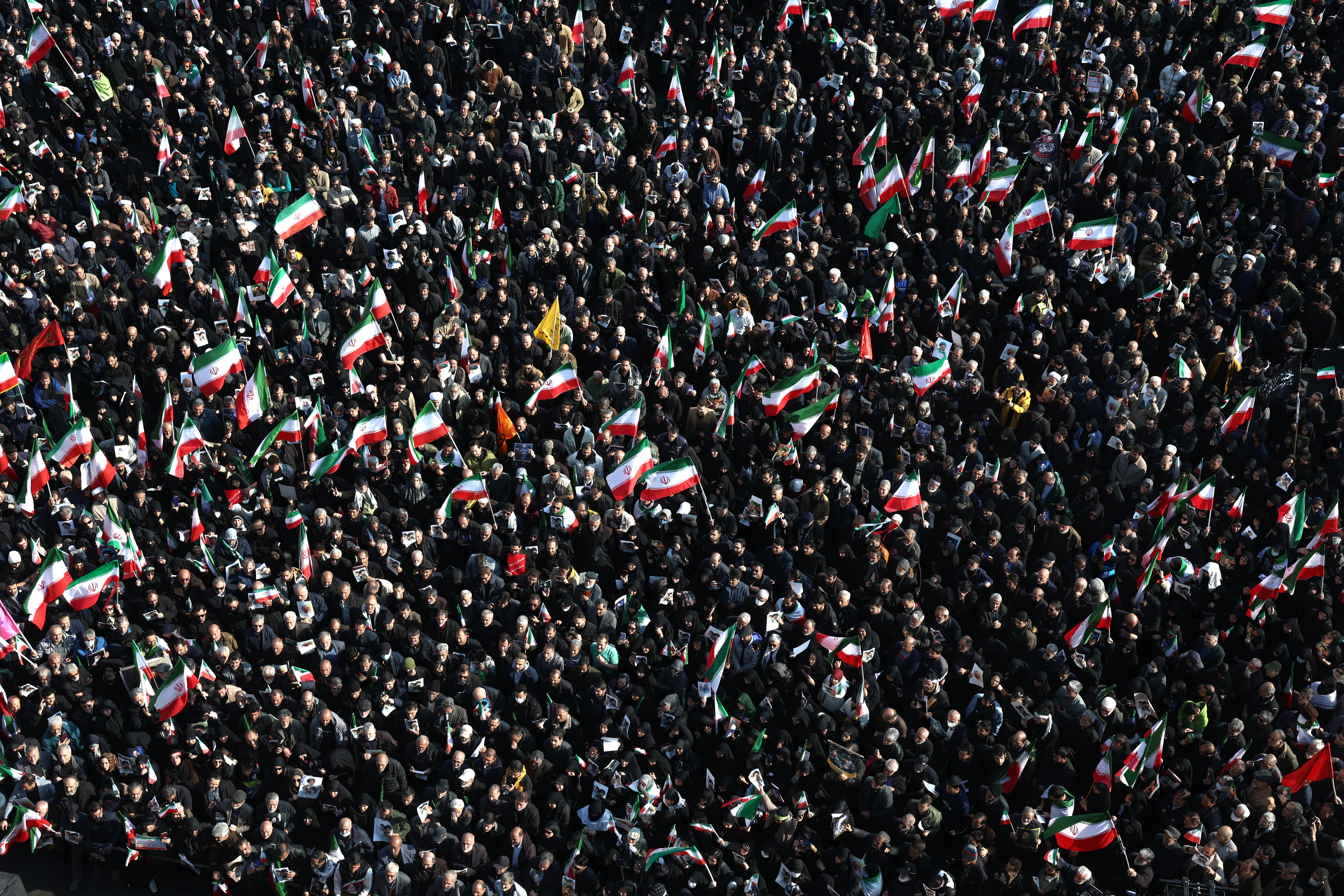 People gather in a rally to support Ayatollah Mojtaba Khamenei
