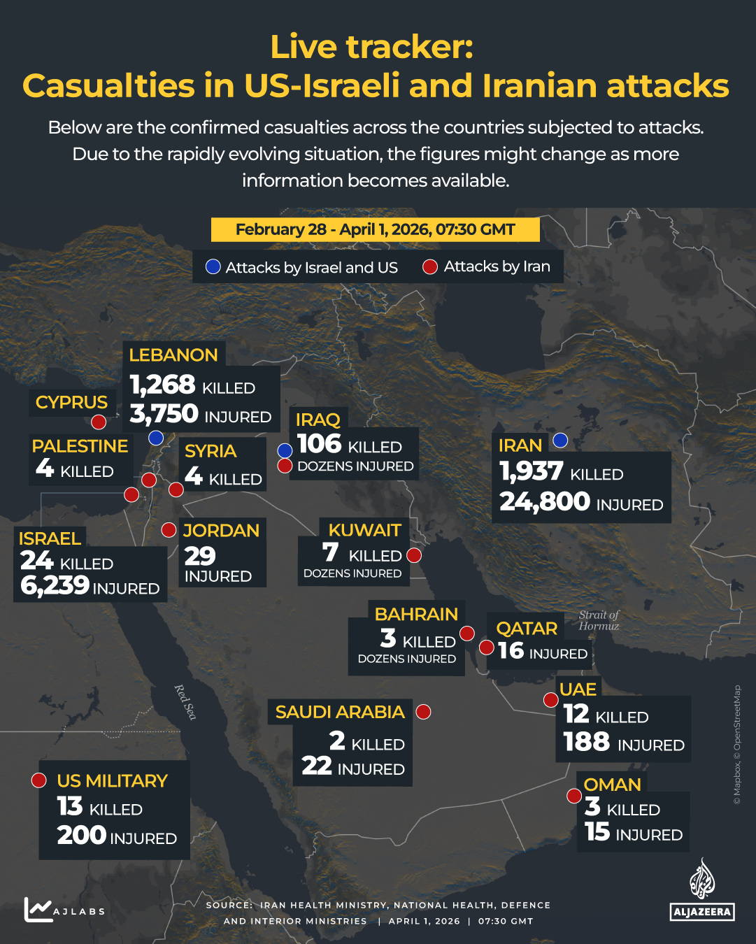 INTERACTIVE - DEATH TOLL - tracker - war - US Israel and Iran attacks - April 1, 2026-1775030859