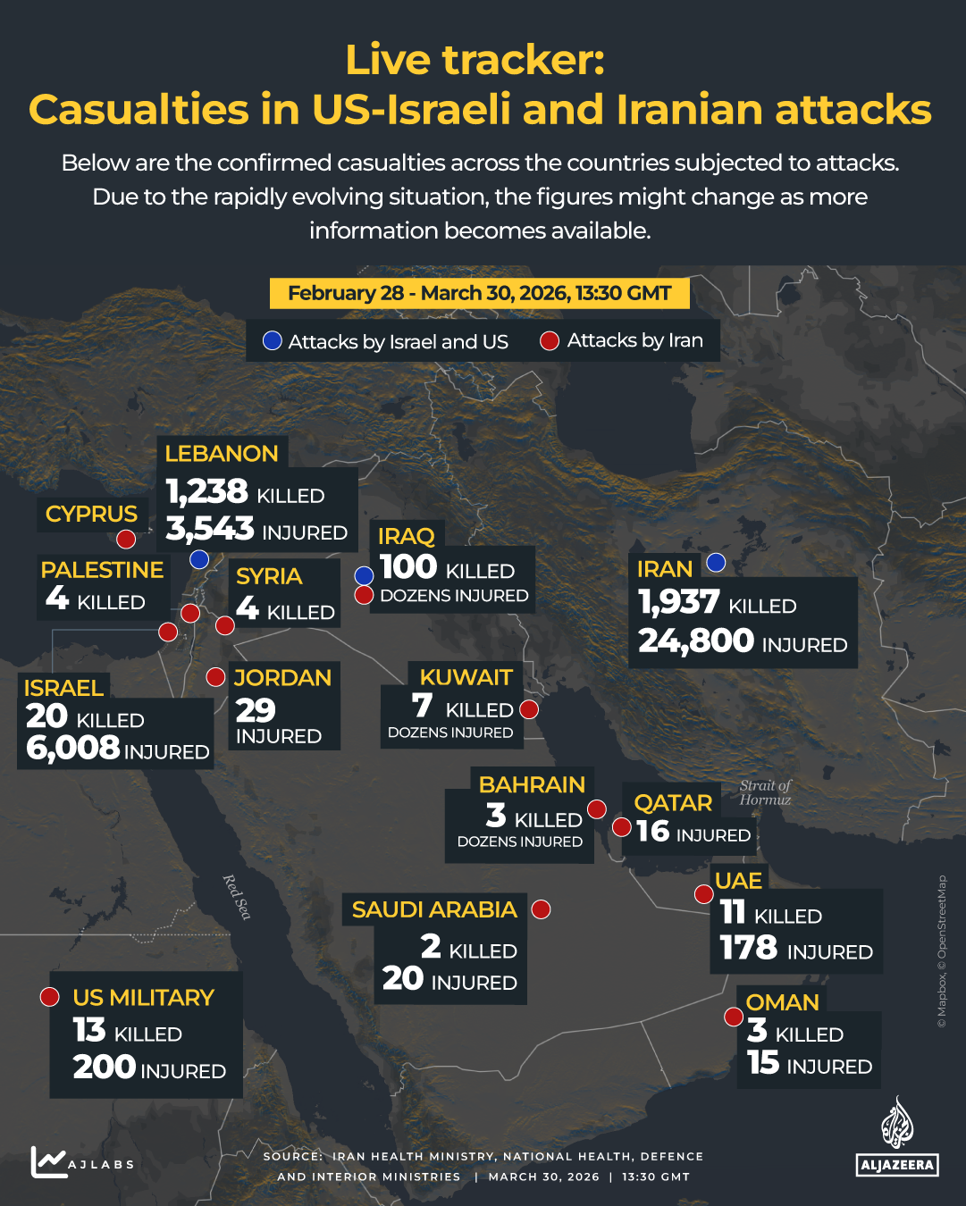 INTERACTIVE - DEATH TOLL - tracker - war - US Israel and Iran attacks - March 30, 2026-1774879524