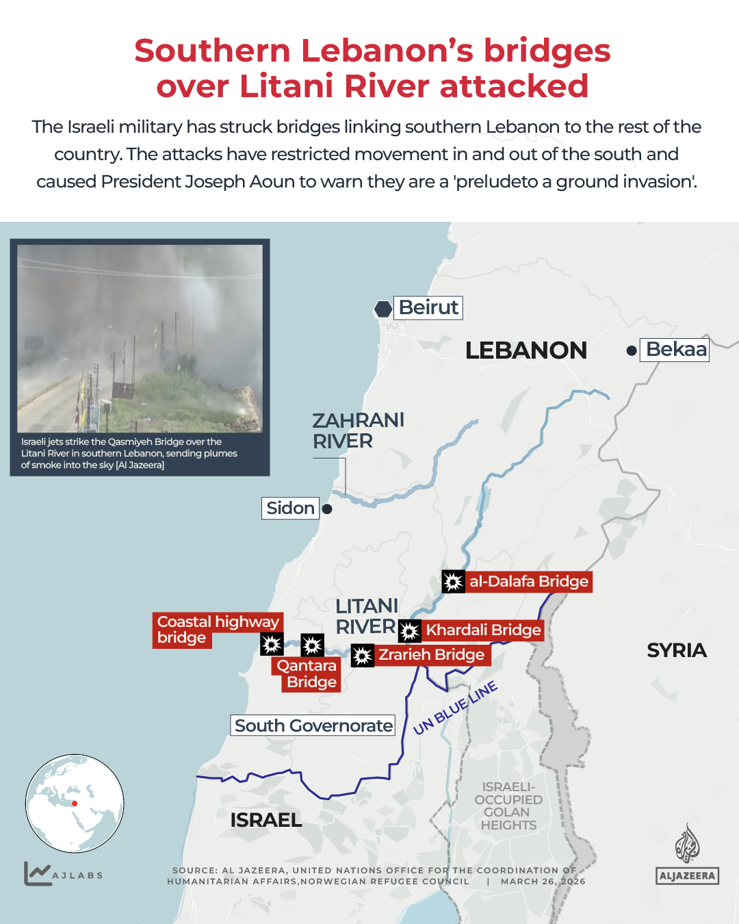 INTERACTIVE - Lebanon south bridge attacked March 26, 2026