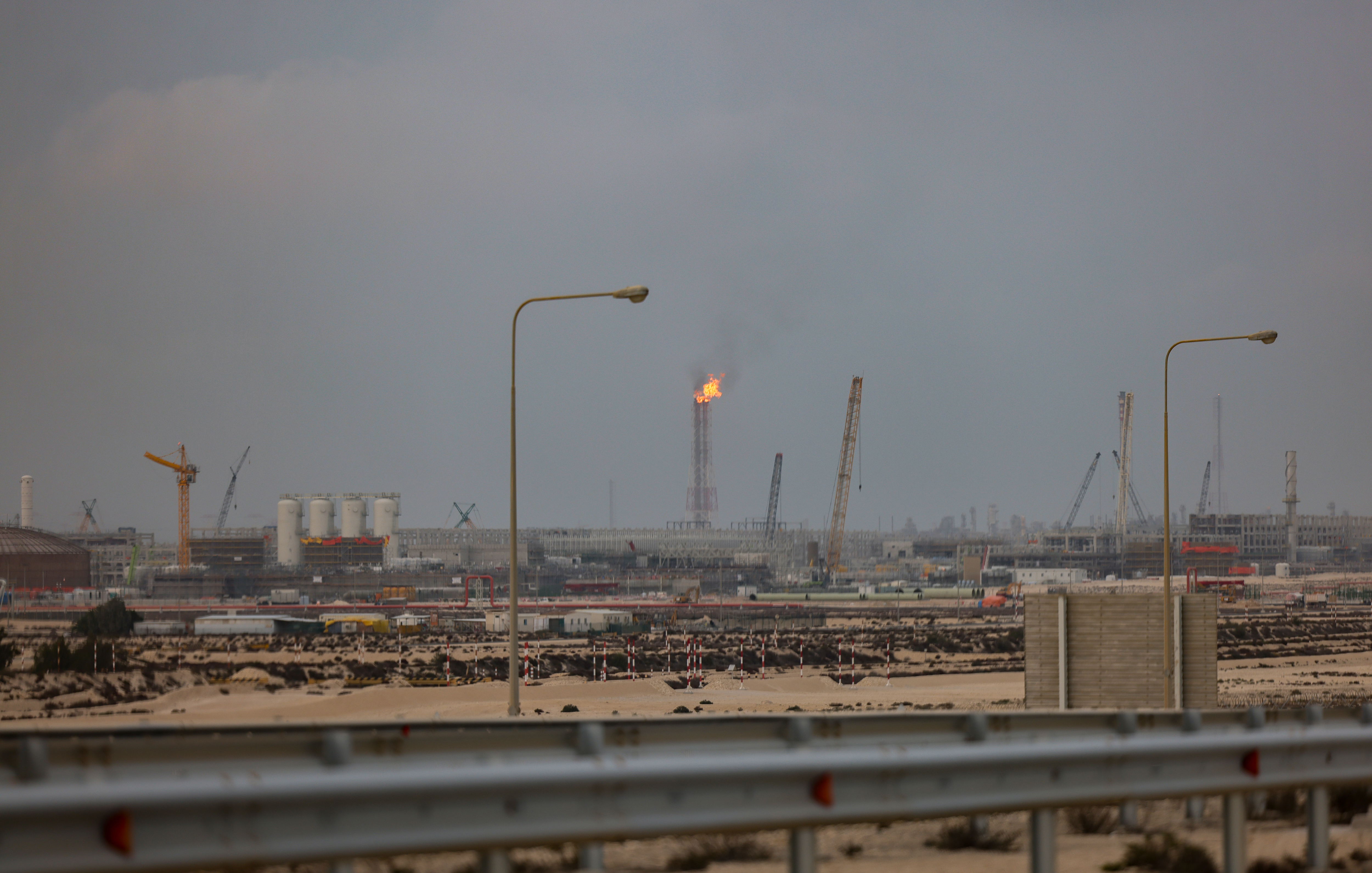 RAS LAFFAN INDUSTRIAL CITY, QATAR - MARCH 3: A picture of Qatar Energy's operating facilities on March 3, 2026 in Ras Laffan Industrial City, Qatar. Qatar Energy announced a complete halt to liquefied natural gas (LNG) production at its Ras Laffan and Mesaieed facilities on March 2, 2026, after Iranian attacks targeted energy facilities. (Photo by Getty Images)