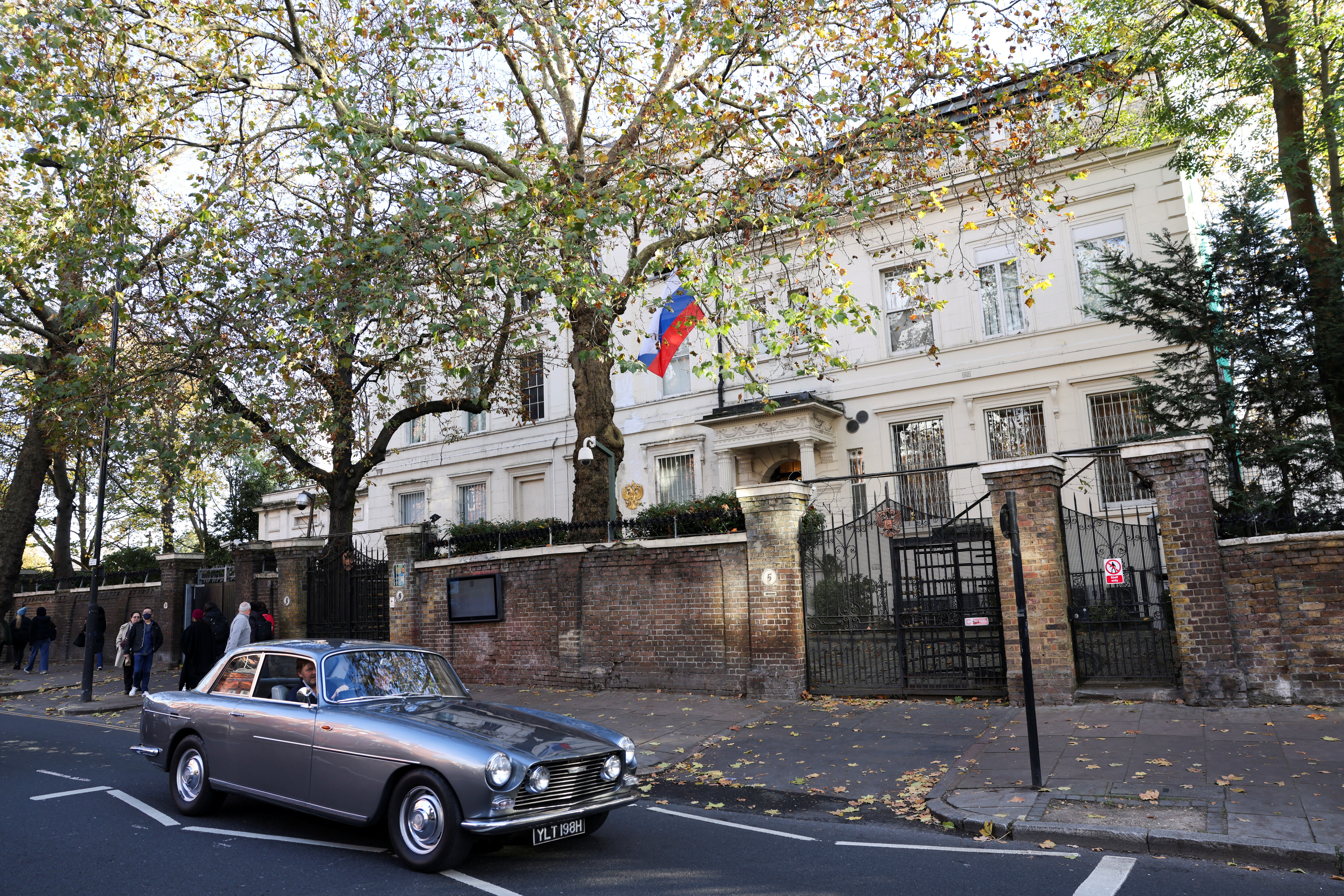 A general view shows the Russian Embassy on the day of a demonstration marking the upcoming anniversary of 1,000 Days since Russia's invasion of Ukraine, in London