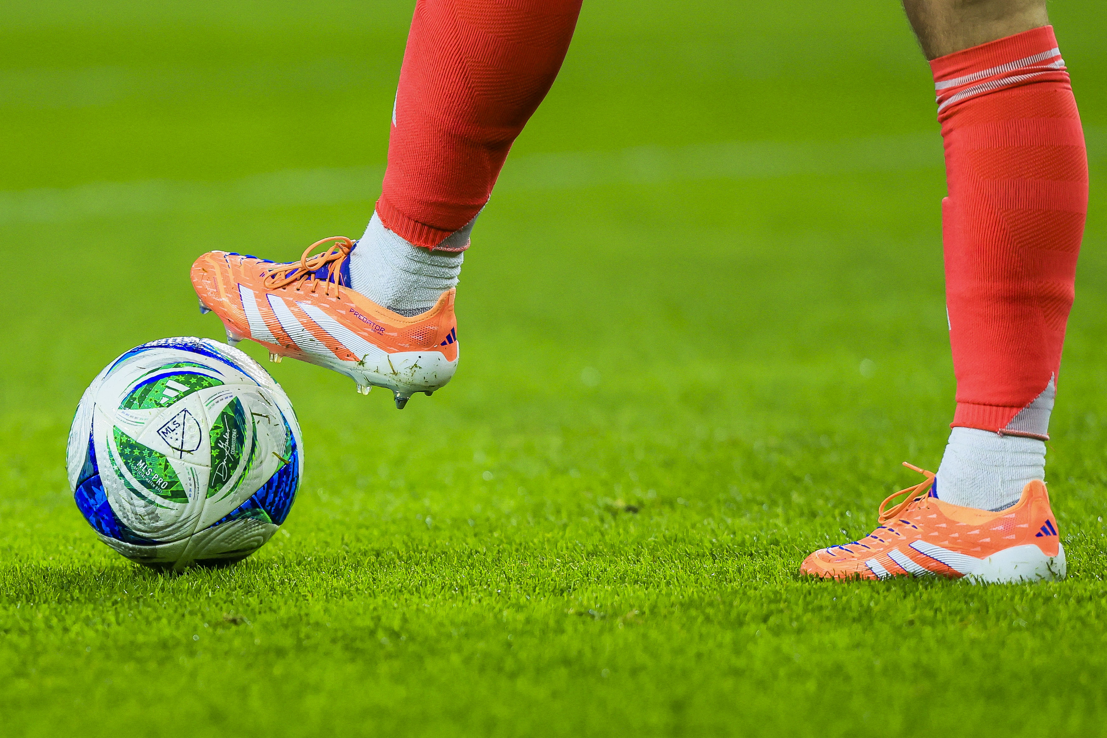 A view of the official Adidas game ball seen on the field.