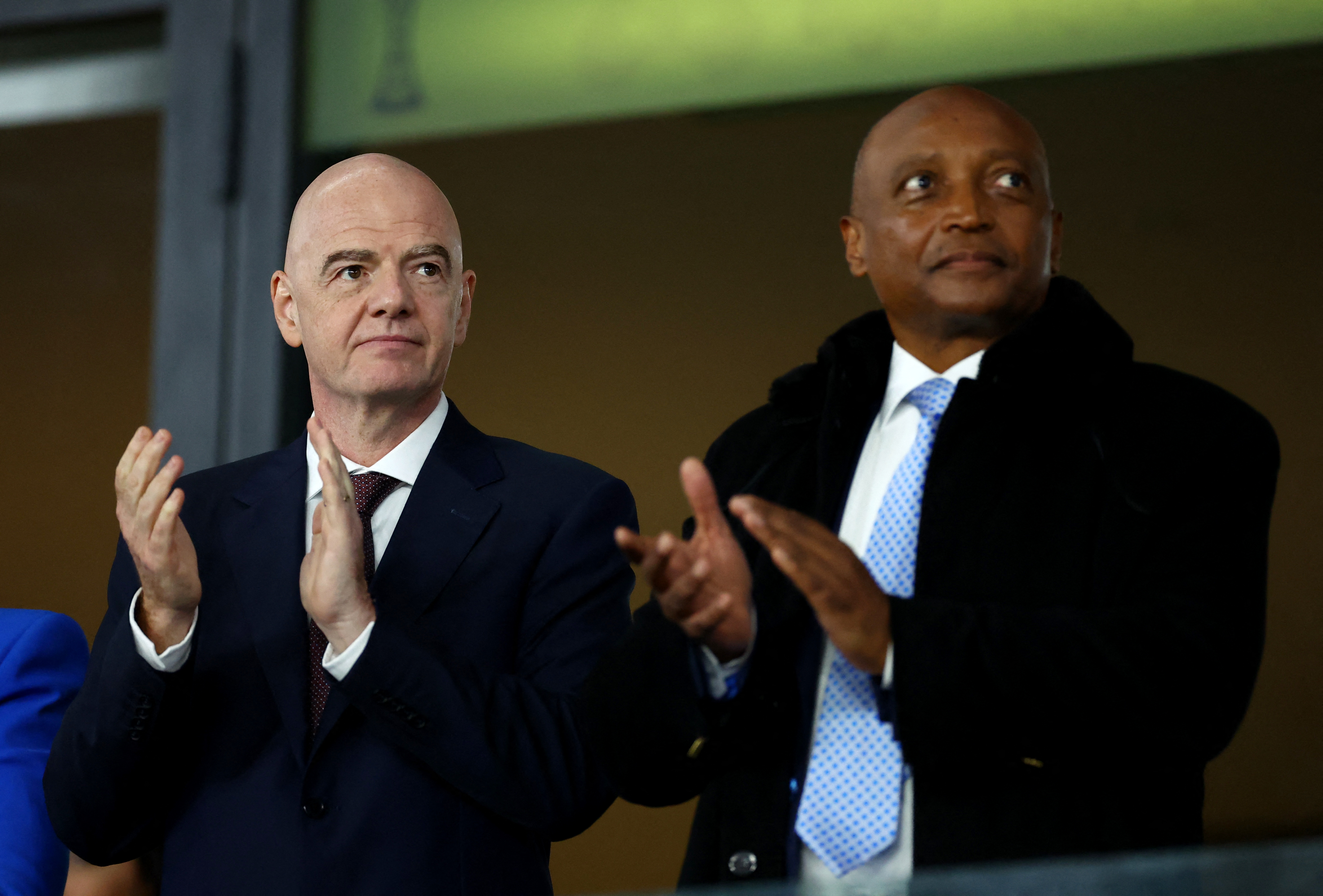 FIFA president Gianni Infantino and CAF president Patrice Motsepe in the stands before an AFCON match