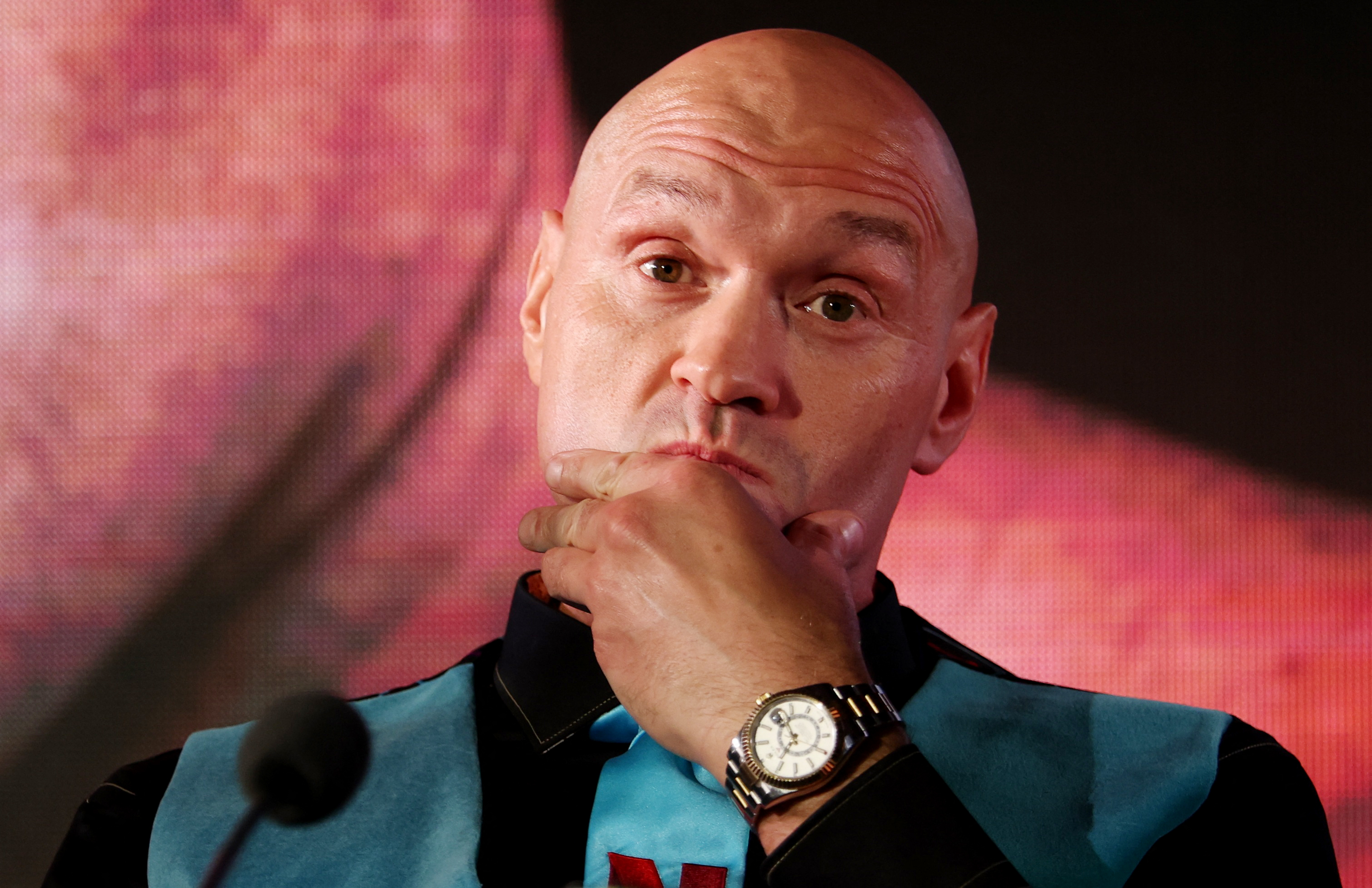 Boxing - Tyson Fury and Arslanbek Makhmudov Press Conference - Tottenham Hotspur Stadium, London, Britain - February 16, 2026 Tyson Fury during the press conference Action Images via Reuters/John Sibley