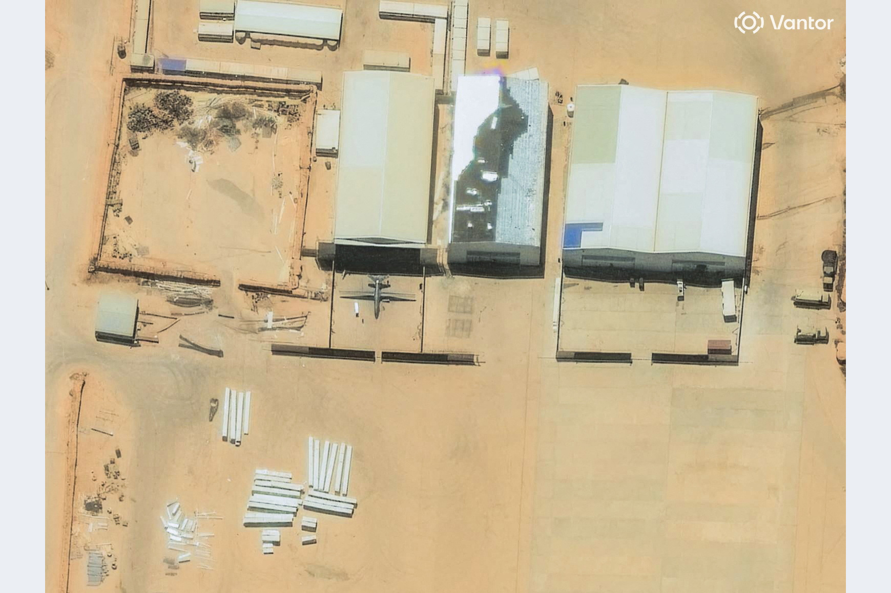 A satellite image shows a combat drone, which experts identified as most likely a Chinese-made Feilong-1, outside a hangar at Al Khadim airbase, east of Benghazi, Libya, May 28, 2025