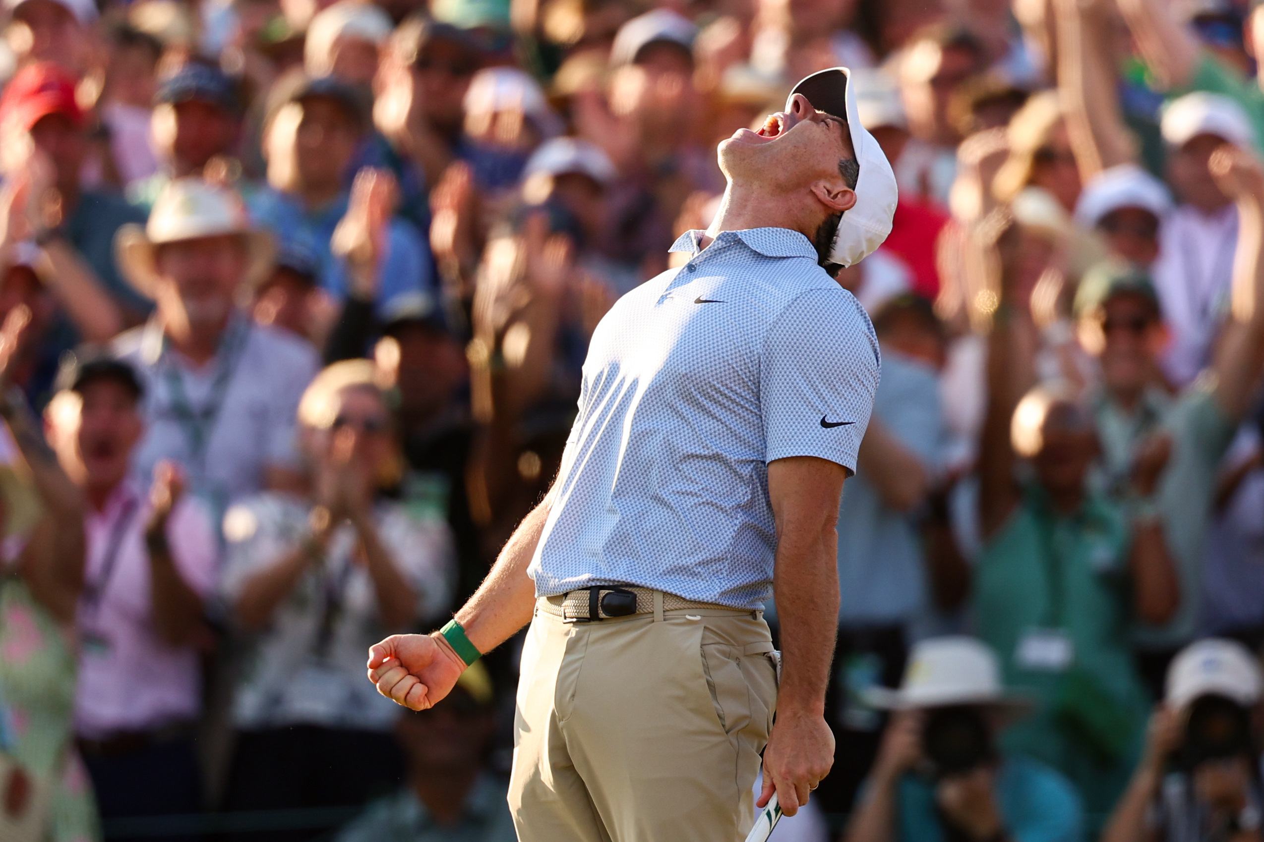 Rory McIlroy reacts.