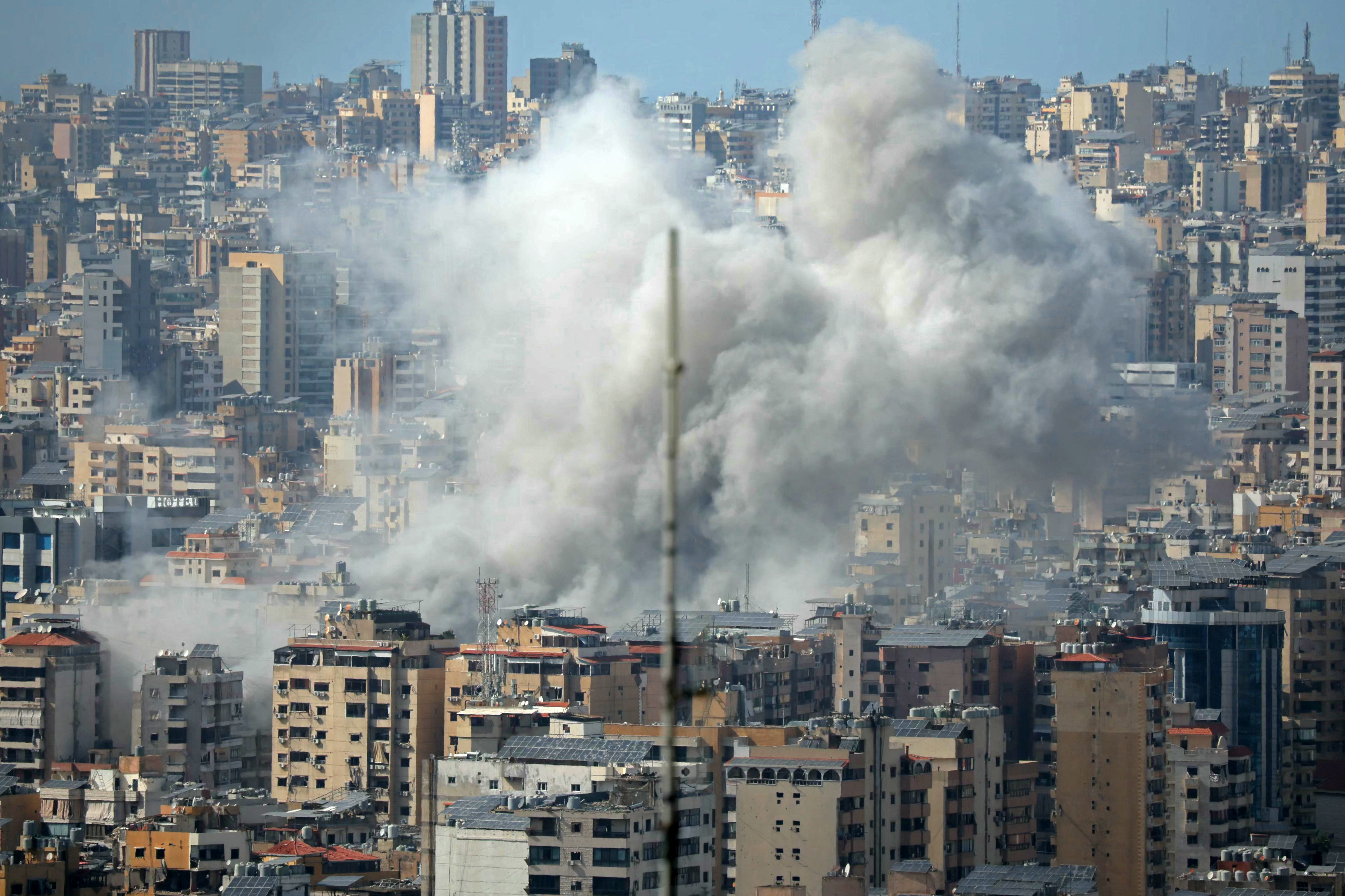 Smoke rises from the site of an Israeli strike on Beirut's southern suburbs, Lebanon on April 5, 2026.