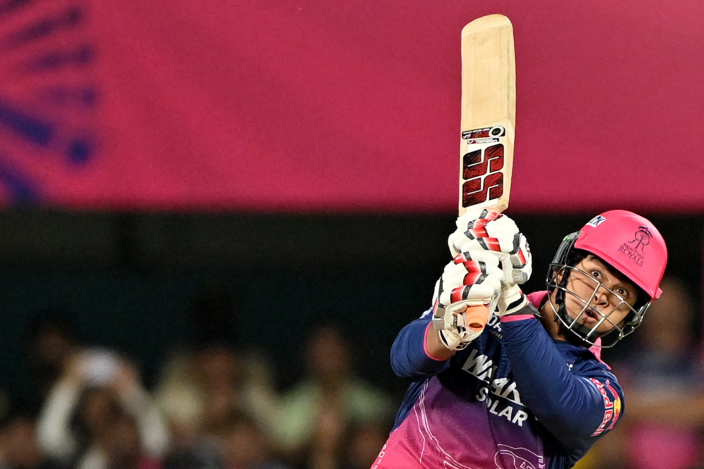 Rajasthan Royals' Indian cricket player Vaibhav Suryavanshi plays a shot.