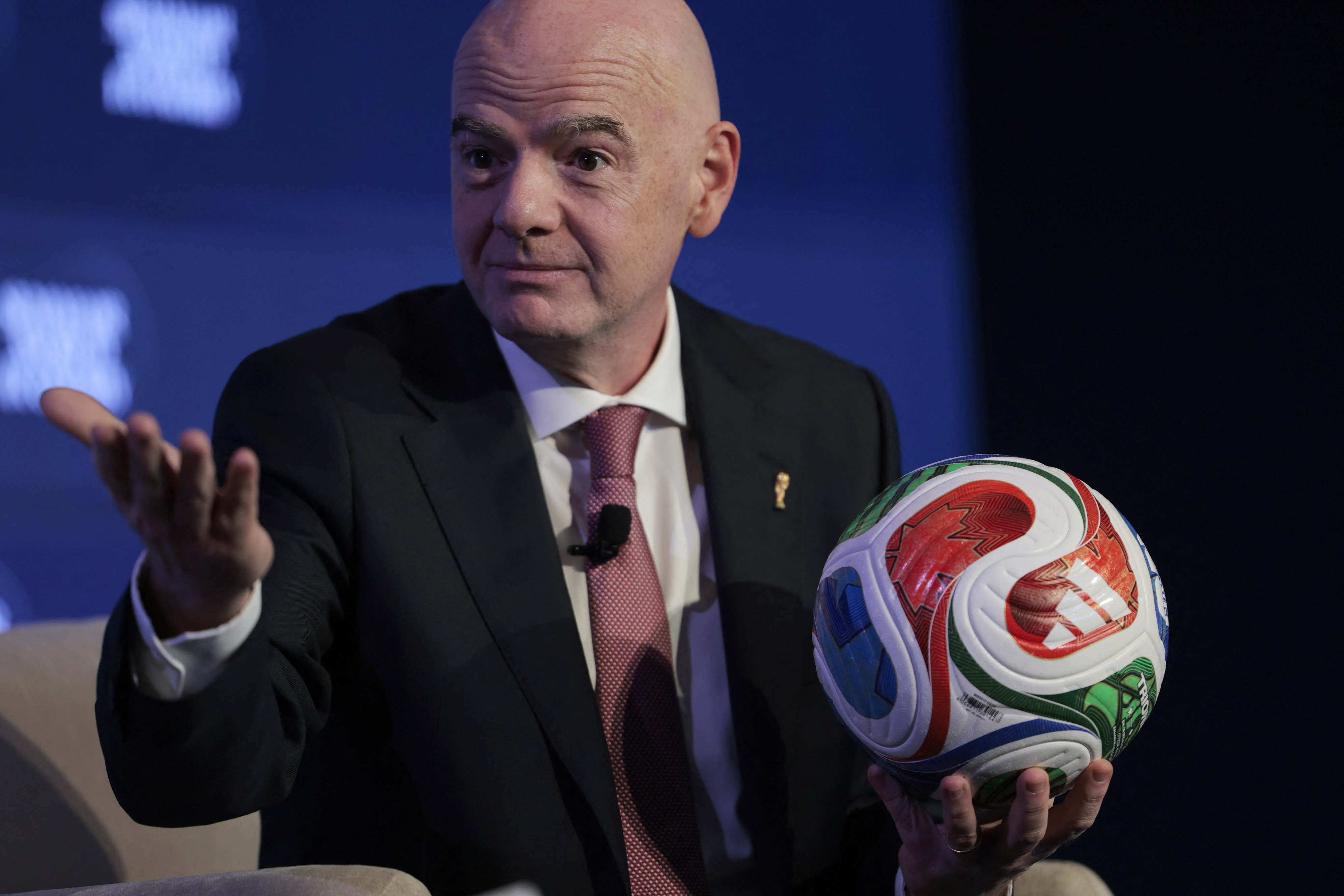 FIFA President Gianni Infantino speaks.