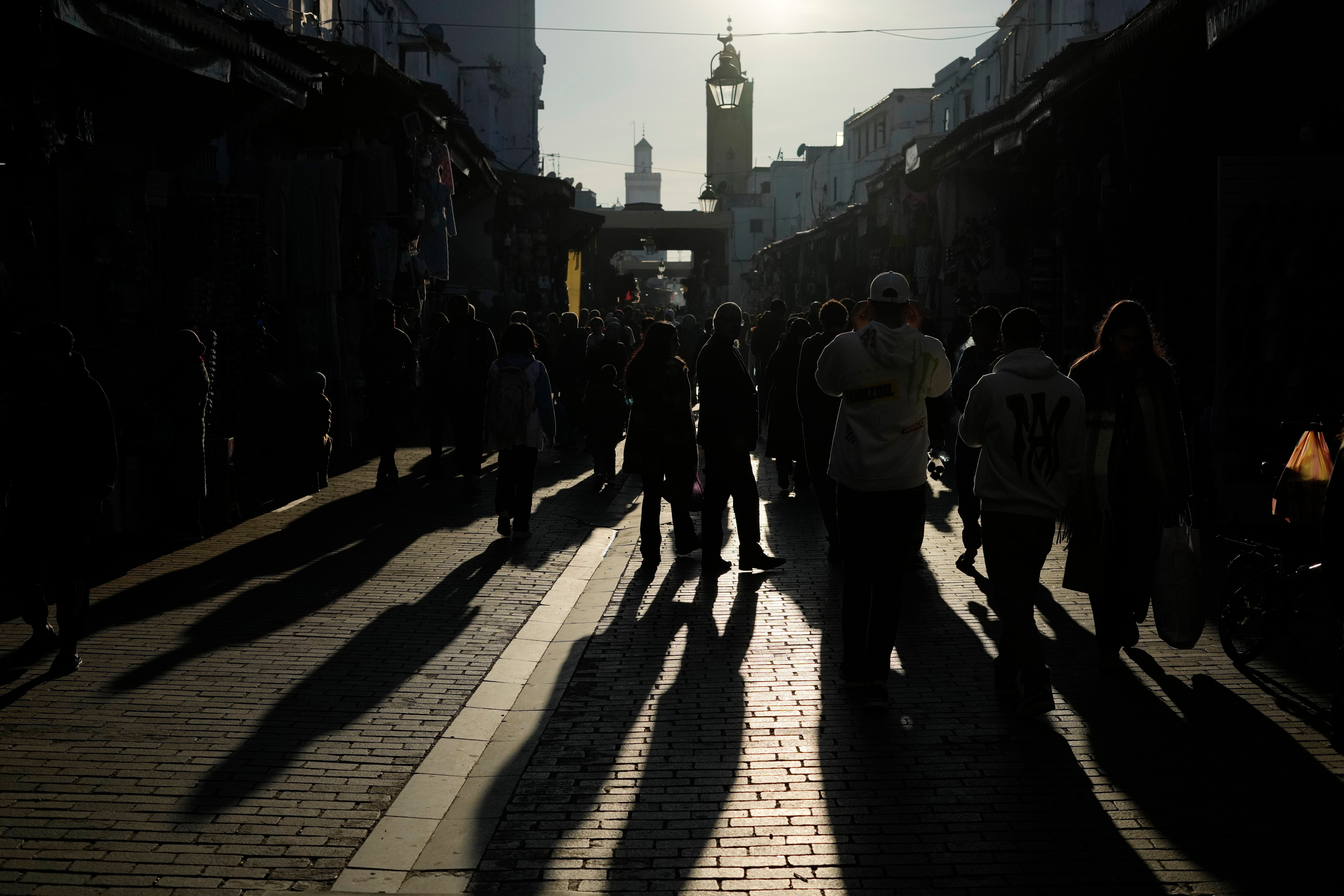 People walk at a central market in Rabat, Morocc