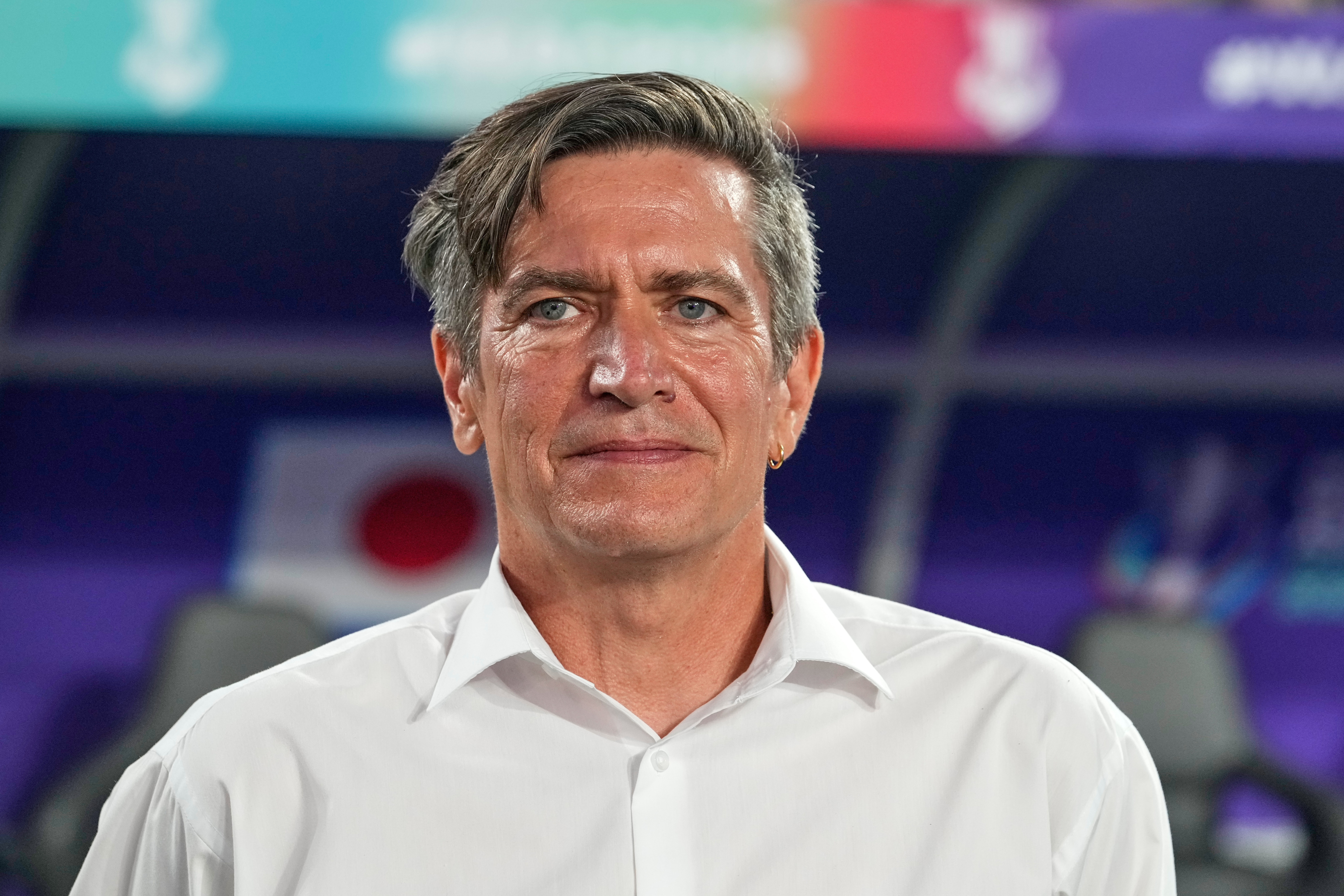 Japan's coach Nils Nielsen stands on the touchline before the Women's Asian Cup soccer final between Japan and Australia