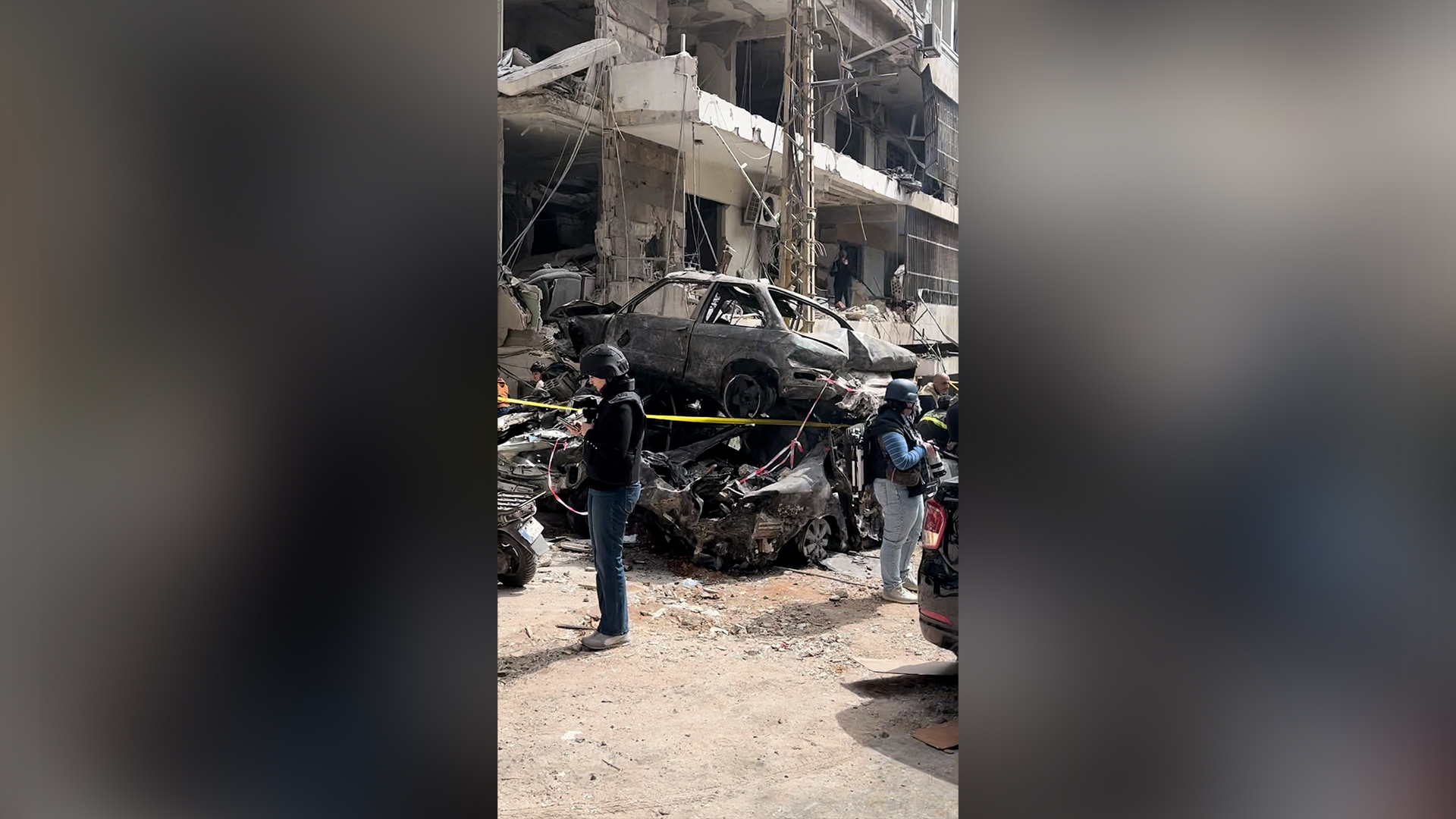 Burnt cars on stacked on top of each other at the site of an Israeli strike in Beirut, Lebanon as seen on April 9, 2026. [Justin Salhani/Al Jazeera]