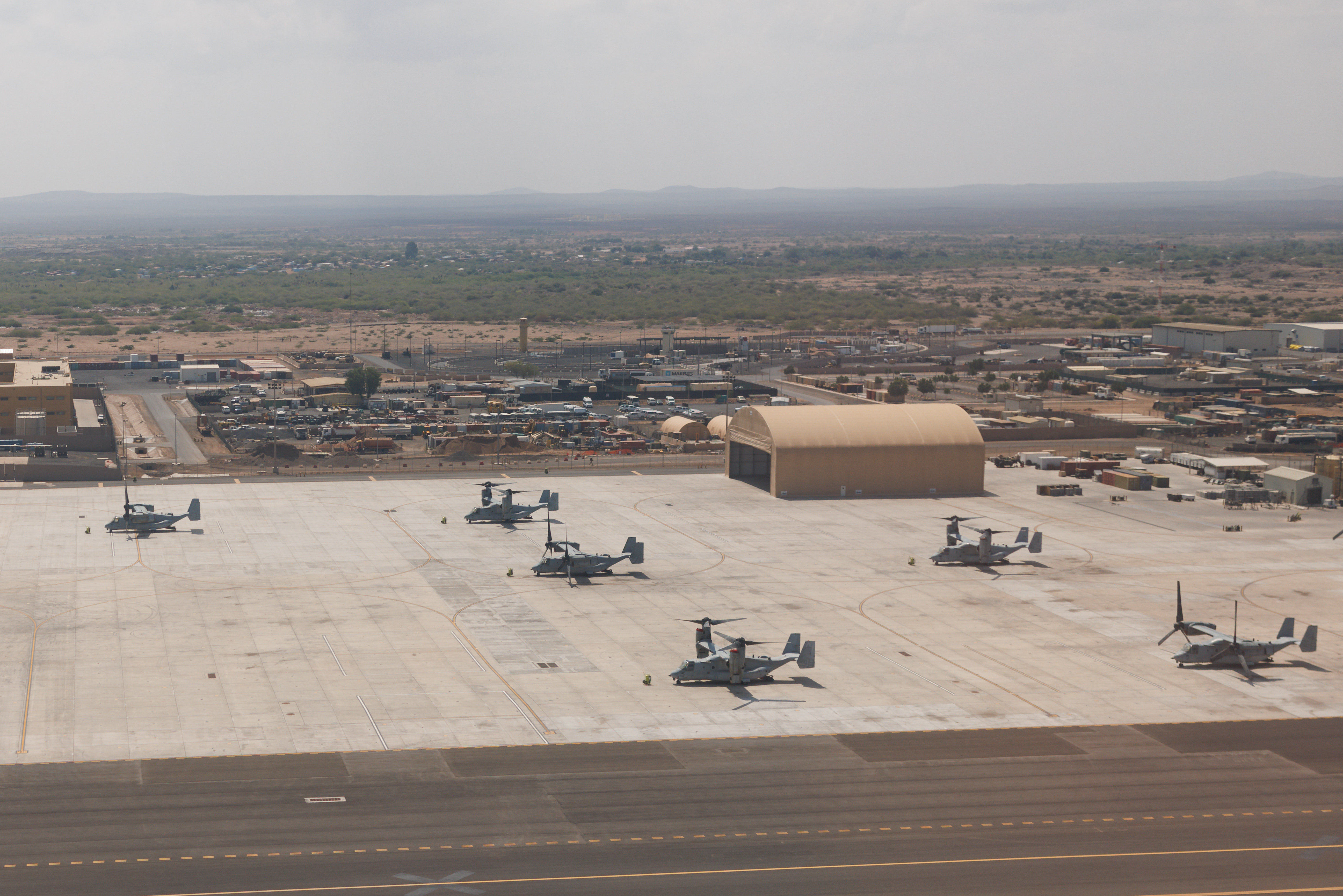 DJIBOUTI, DJIBOUTI - JANUARY 21: US military aircraft as seen at US Military Base Camp Lemonnier on January 21, 2024 in Djibouti. Camp Lemonnier is the only permanent United States military base in Africa and hosts the Combined Joint Task Force – Horn of Africa (CJTF-HOA) of the U.S. Africa Command (USAFRICOM). Djibouti sits opposite Yemen, across the Bab-el-Mandeb strait, which connects the Red Sea to the Gulf of Aden. (Photo by Getty Images)