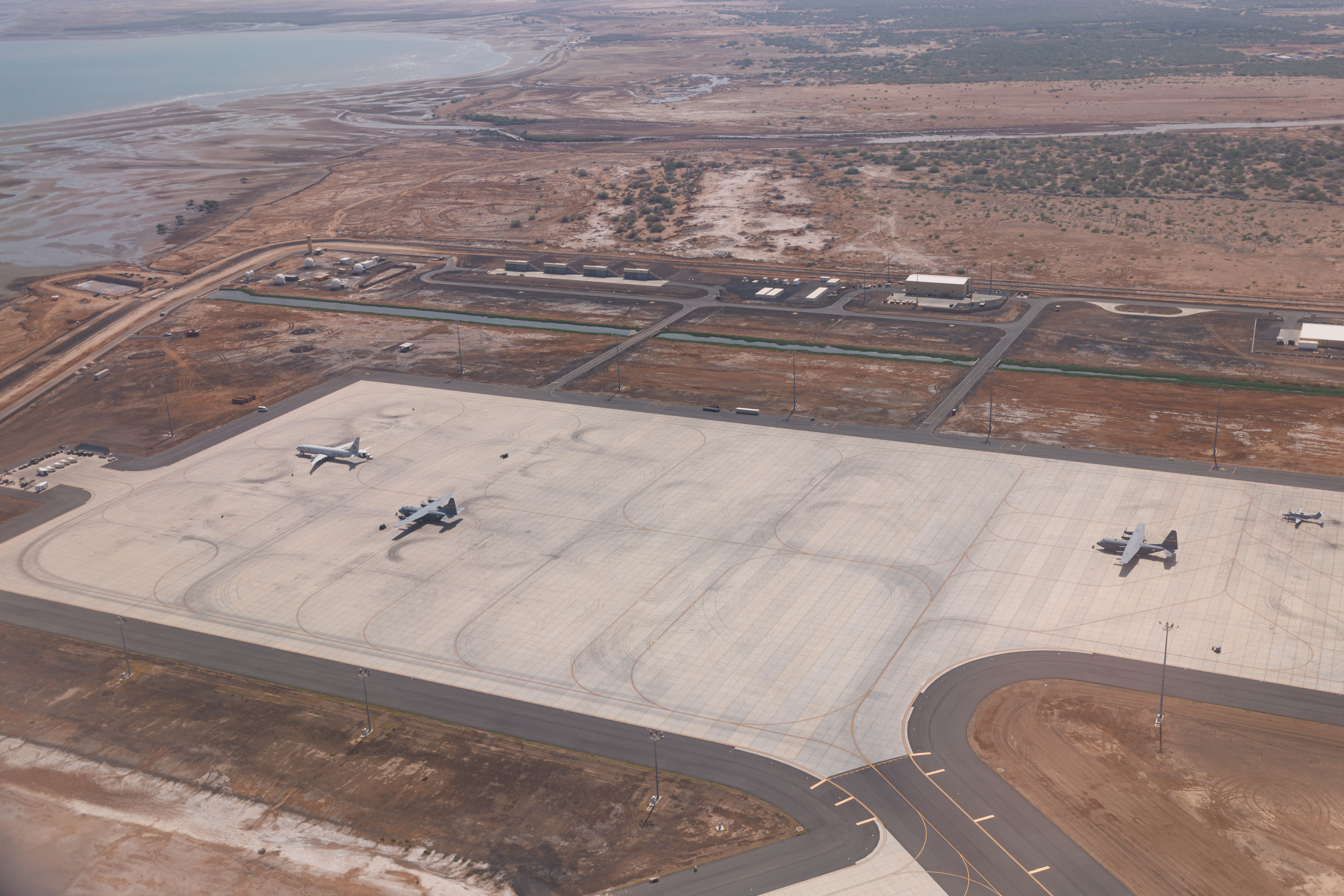 DJIBOUTI, DJIBOUTI - JANUARY 21: US military aircraft as seen at US Military Base Camp Lemonnier on January 21, 2024 in Djibouti. Camp Lemonnier is the only permanent United States military base in Africa and hosts the Combined Joint Task Force – Horn of Africa (CJTF-HOA) of the U.S. Africa Command (USAFRICOM). Djibouti sits opposite Yemen, across the Bab-el-Mandeb strait, which connects the Red Sea to the Gulf of Aden. (Photo by Getty Images)