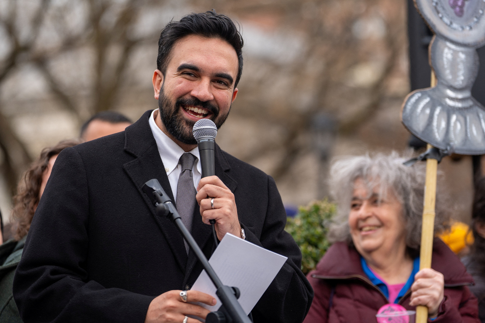 New York City Mayor Zohran Mamdani speaks during a seder gathering at Union Square, in Manhattan, New York City, US on April 6, 2026. [David Dee Delgado/Reuters]