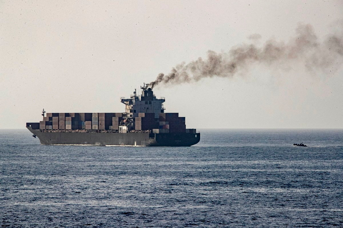 US forces patrol near the Iranian-flagged cargo ship MV Touska after seizing it