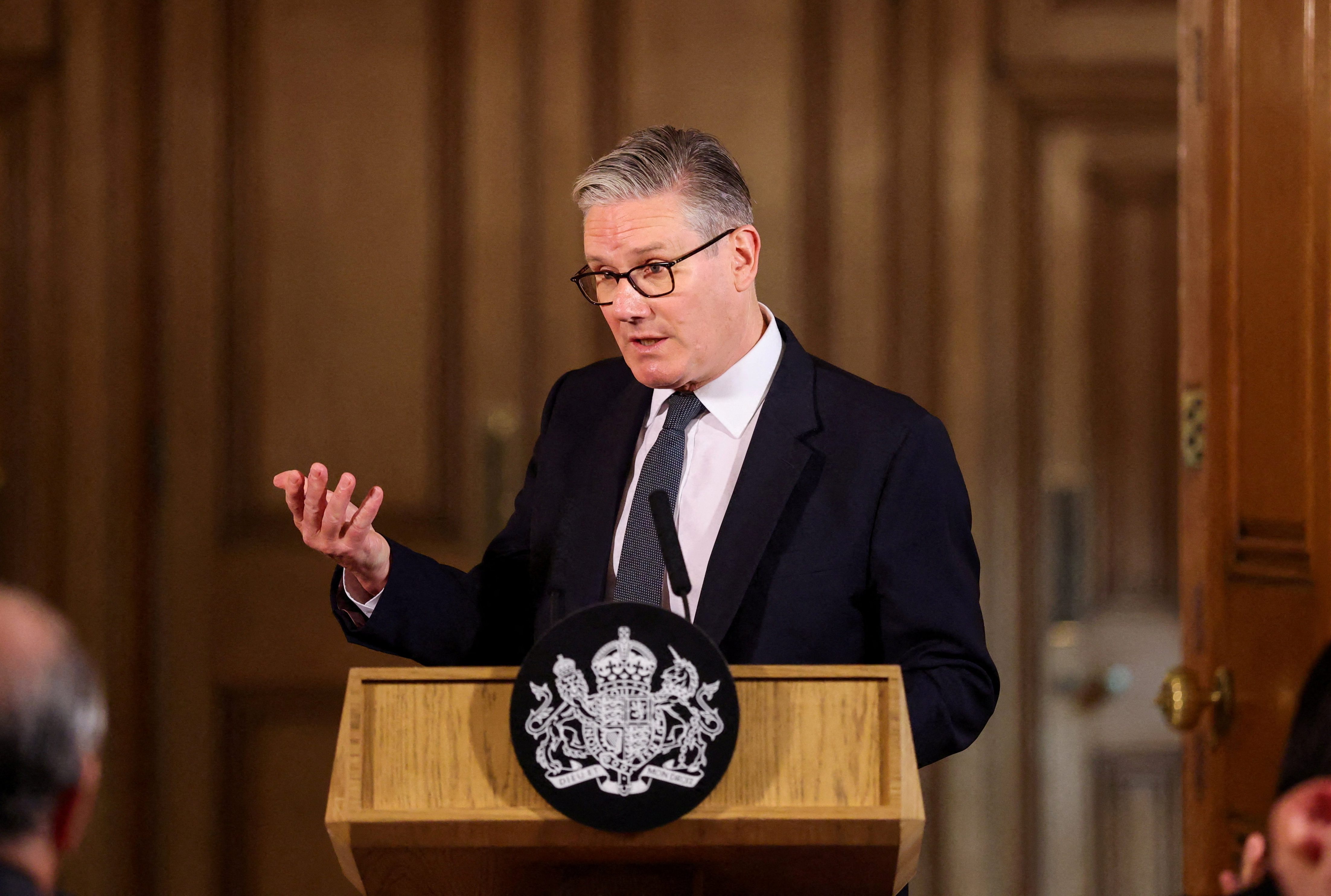 UK Prime Minister Keir Starmer speaks during a meeting.