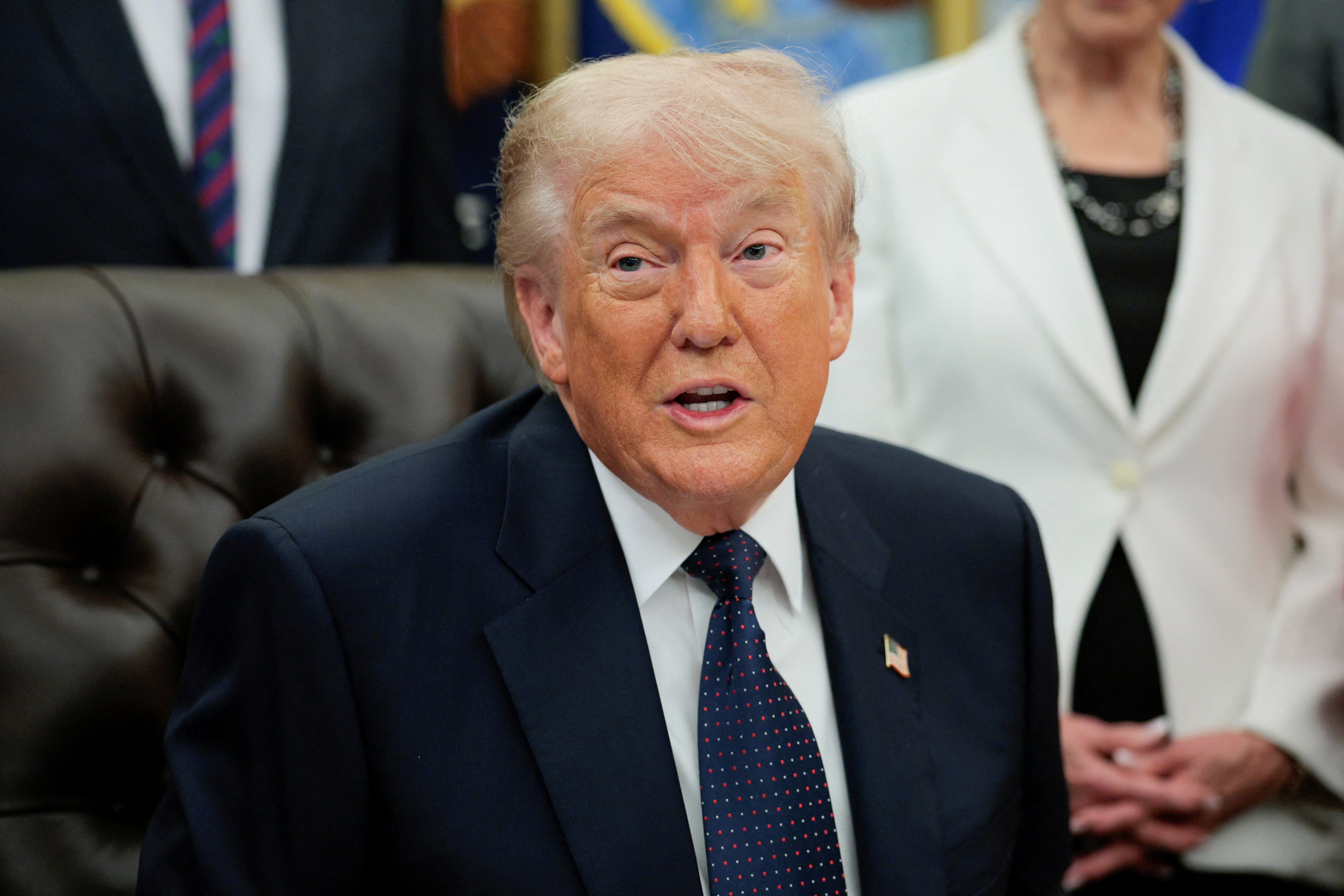 US President Donald Trump speaks during an event.