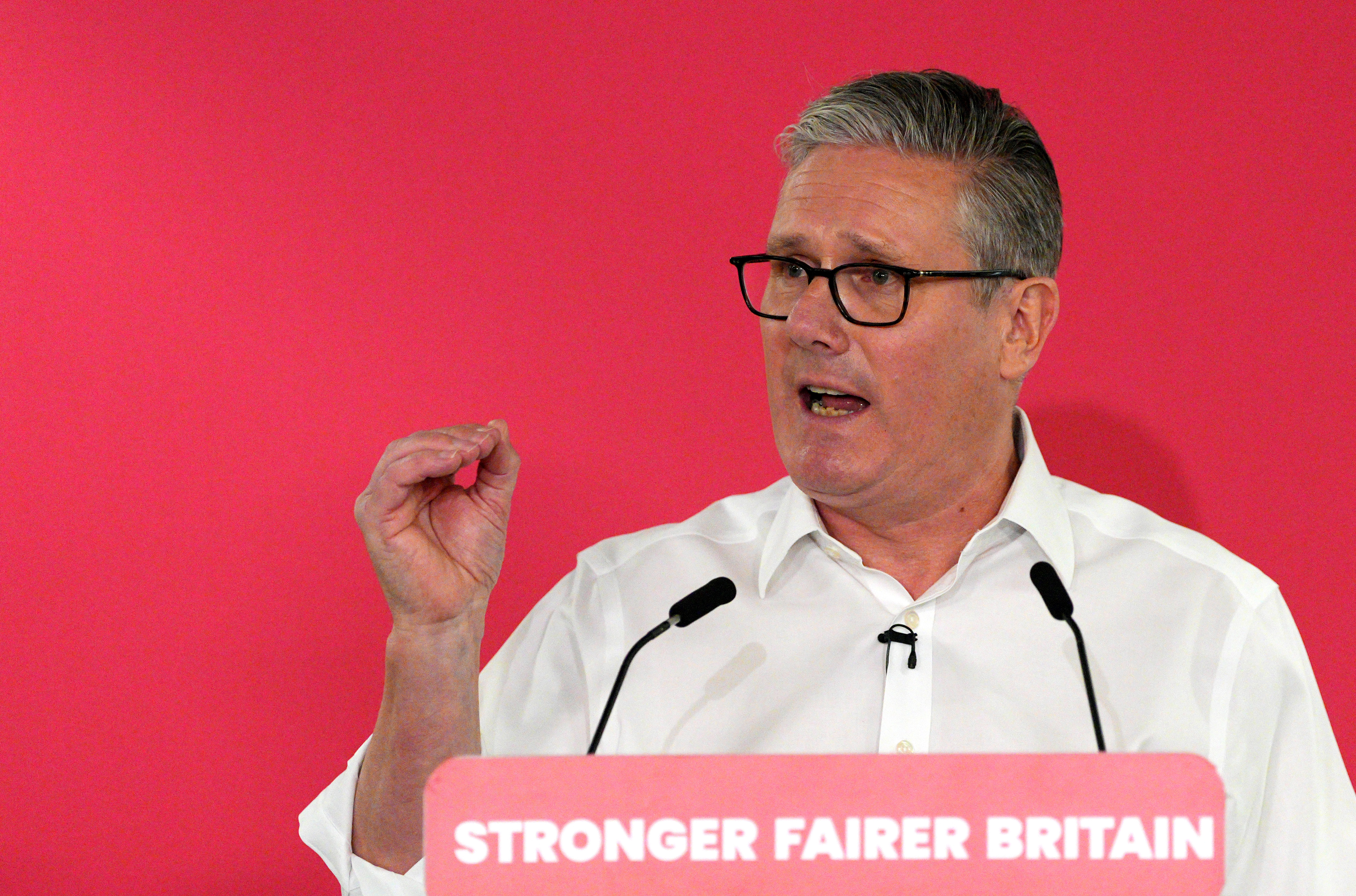 Prime Minister Keir Starmer gives a speech.