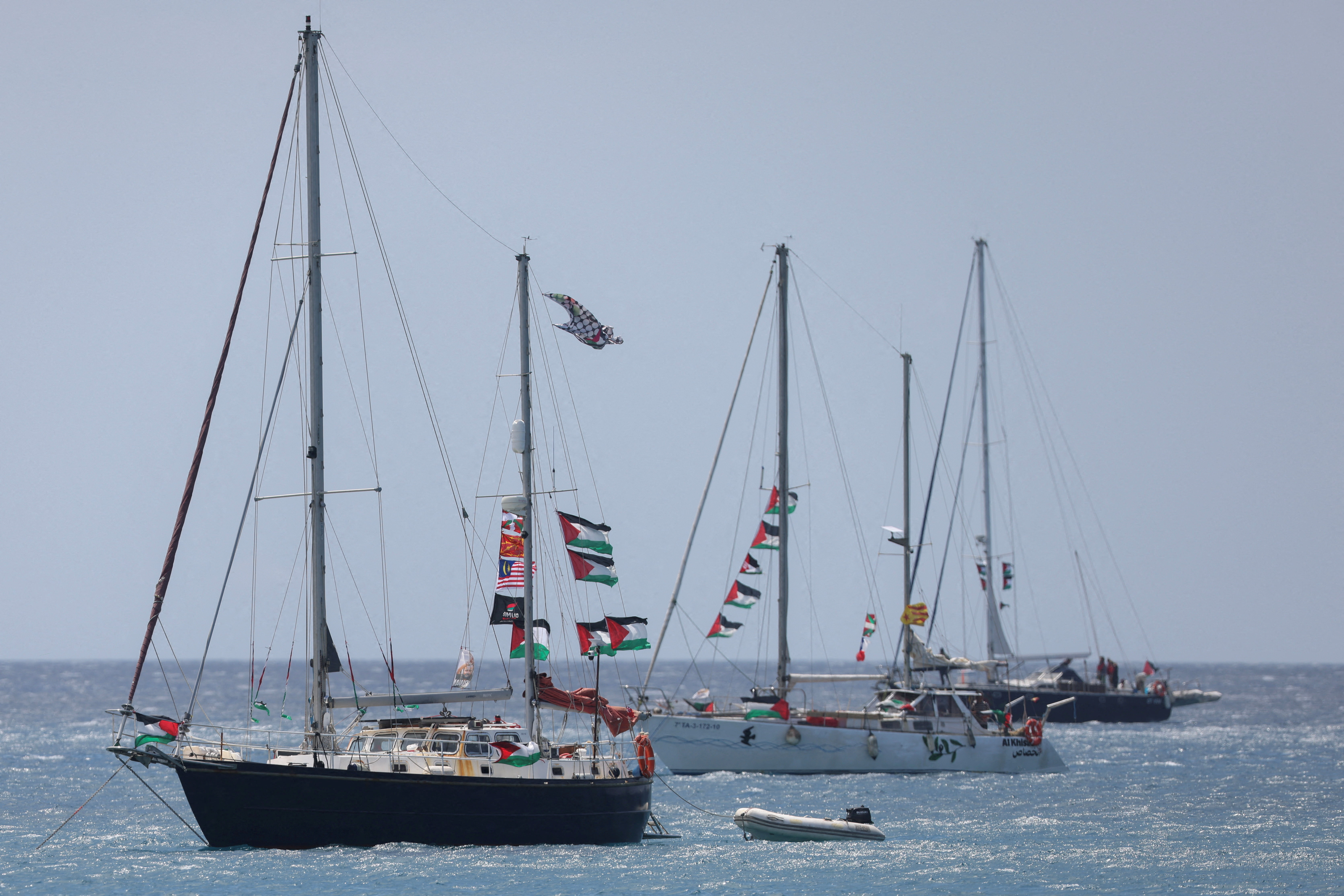 Vessels of the Global Sumud Flotilla at sea.