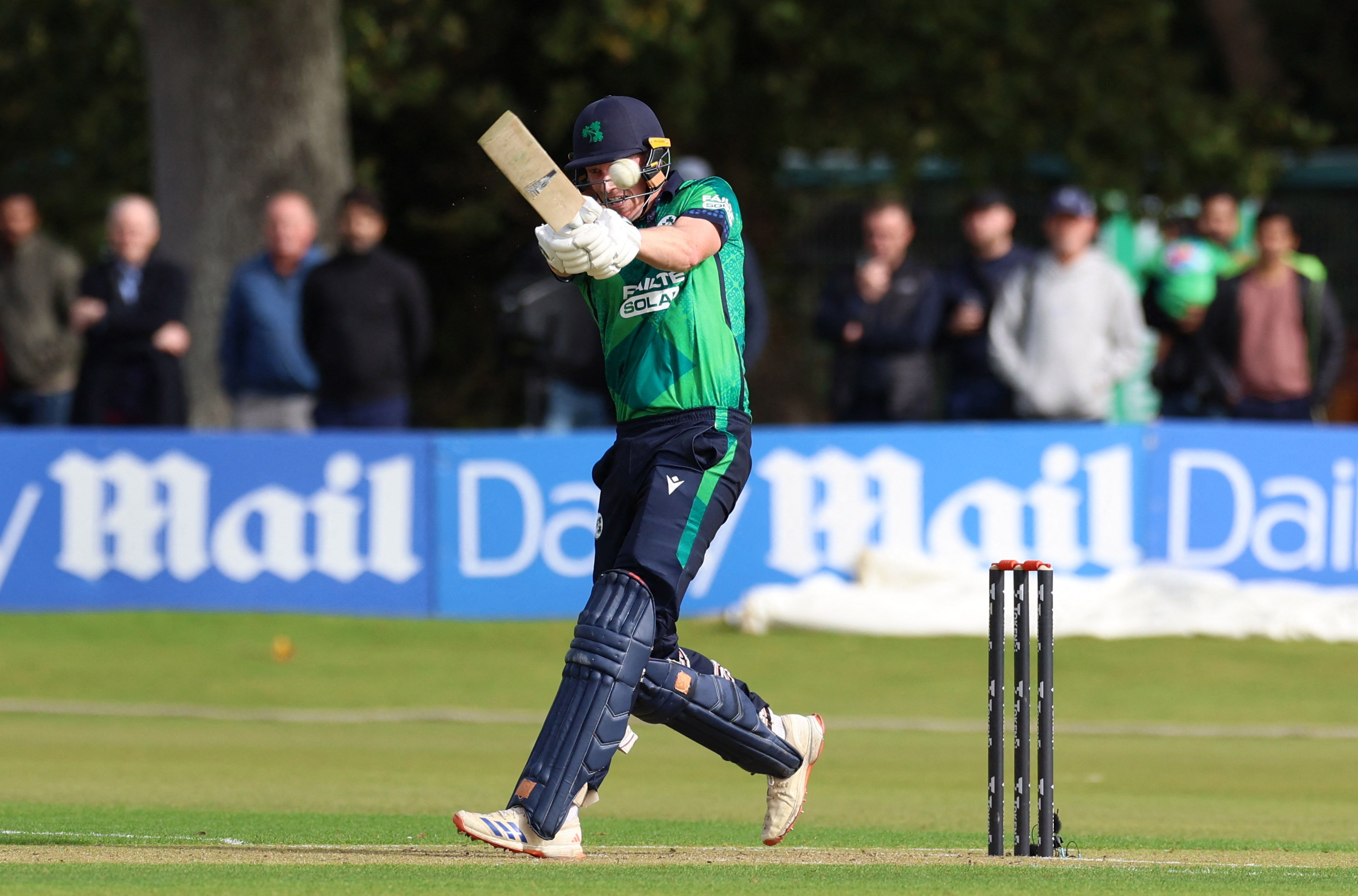 Cricket - First Twenty20 International - Ireland v England - The Village, Malahide, Ireland - September 17, 2025 Ireland's Harry Tector in action REUTERS/Cathal Mcnaughton
