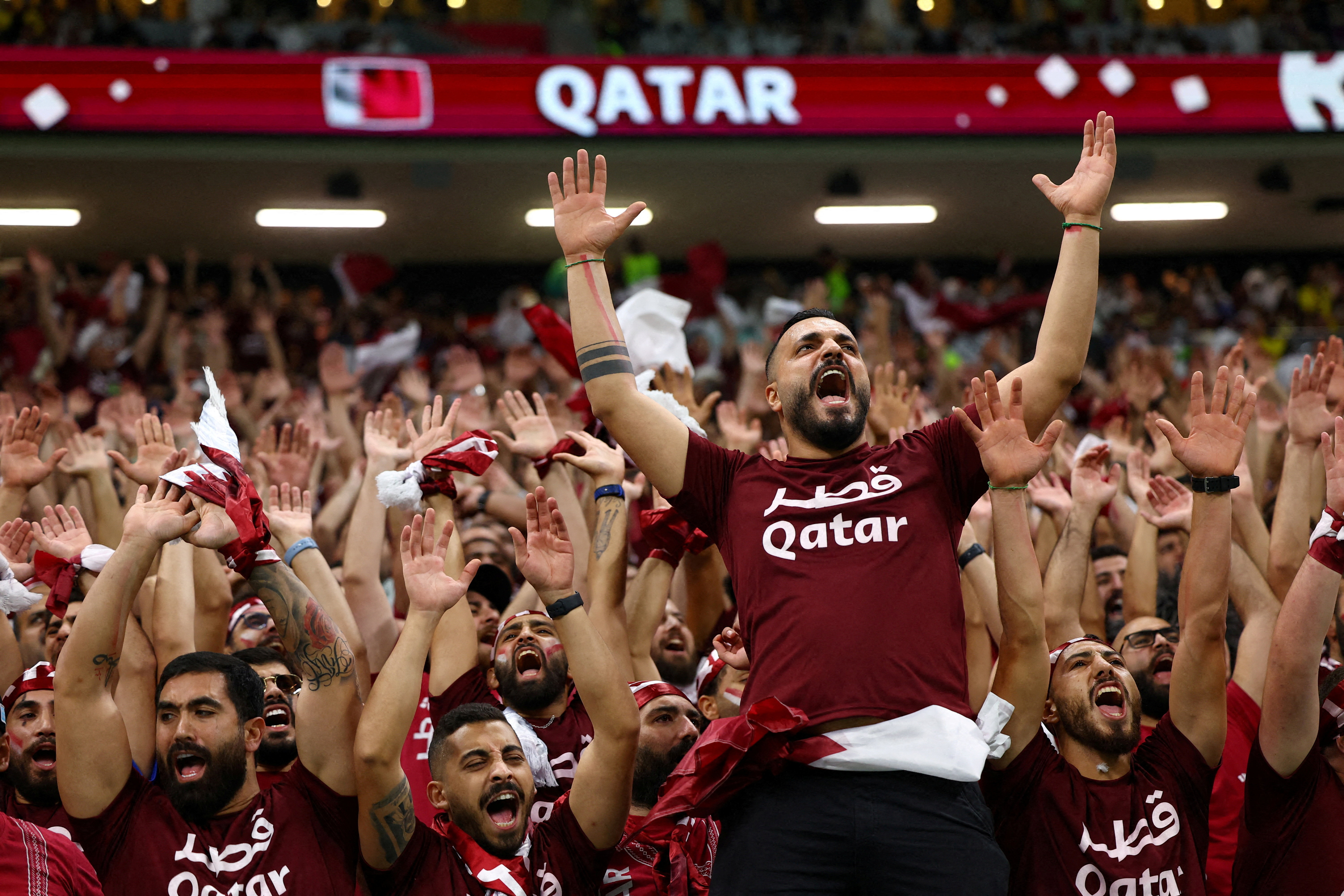 FILE PHOTO: Soccer Football - FIFA World Cup Qatar 2022 - Group A - Qatar v Ecuador - Al Bayt Stadium, Al Khor, Qatar - November 20, 2022 Qatar fans react inside the stadium before the match REUTERS/Kai Pfaffenbach/File Photo