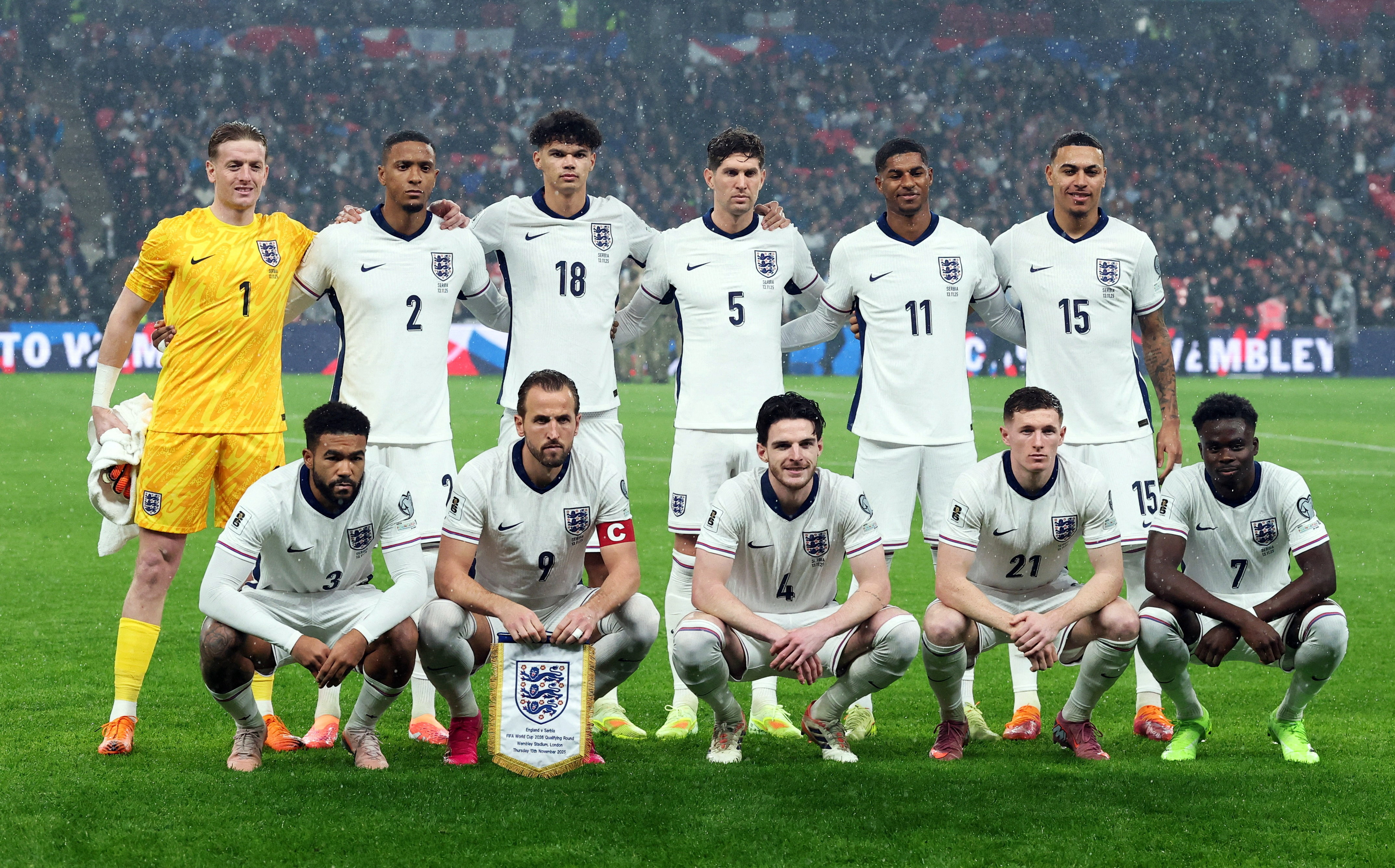 FILE PHOTO: Soccer Football - World Cup - UEFA Qualifiers - Group K - England v Serbia - Wembley Stadium, London, Britain - November 13, 2025 England players pose for a team group photo before the match Action Images via Reuters/Andrew Boyers/File Photo