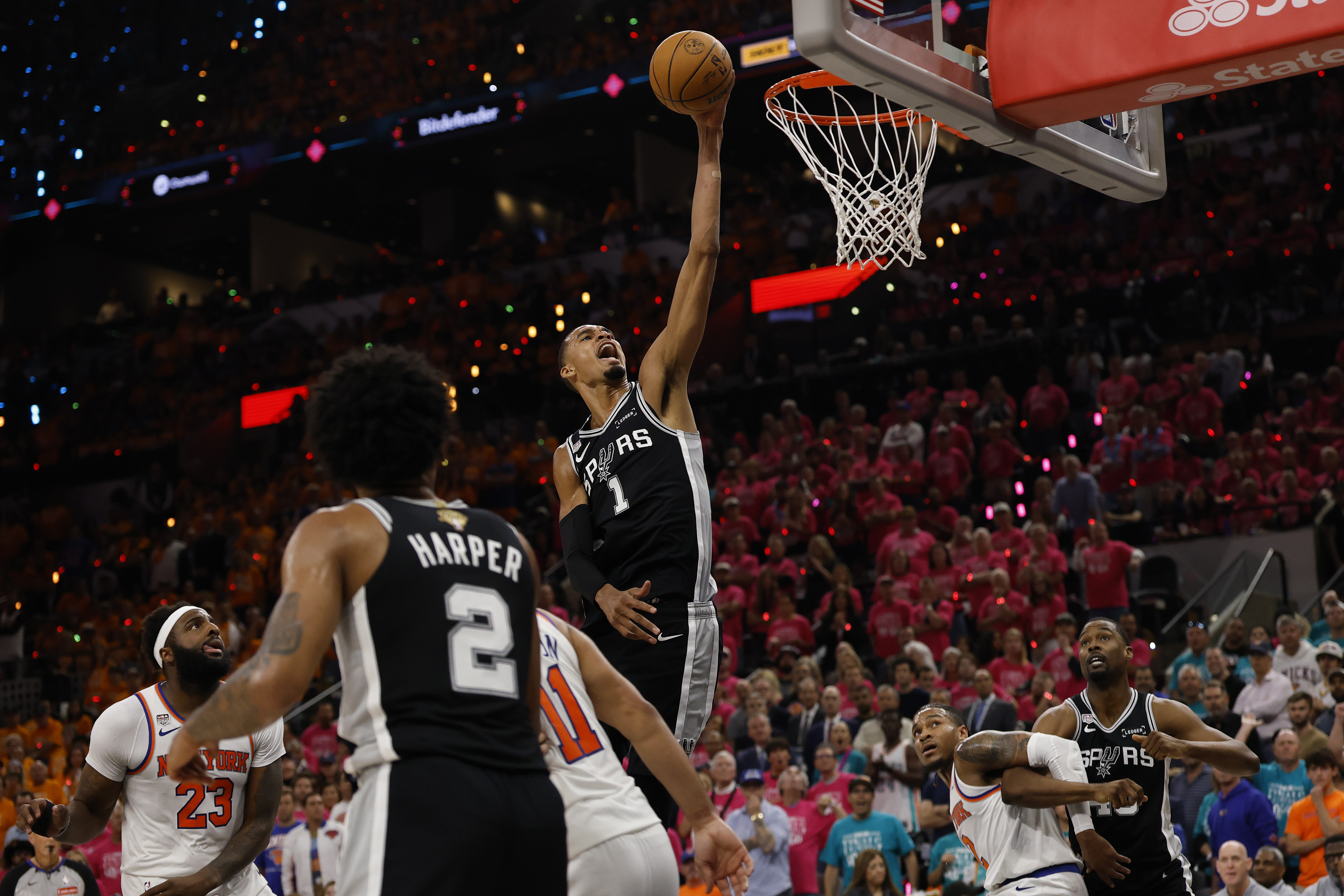 San Antonio Spurs All-Star centre Victor Wembanyama (#1) shot poorly from the field in game one