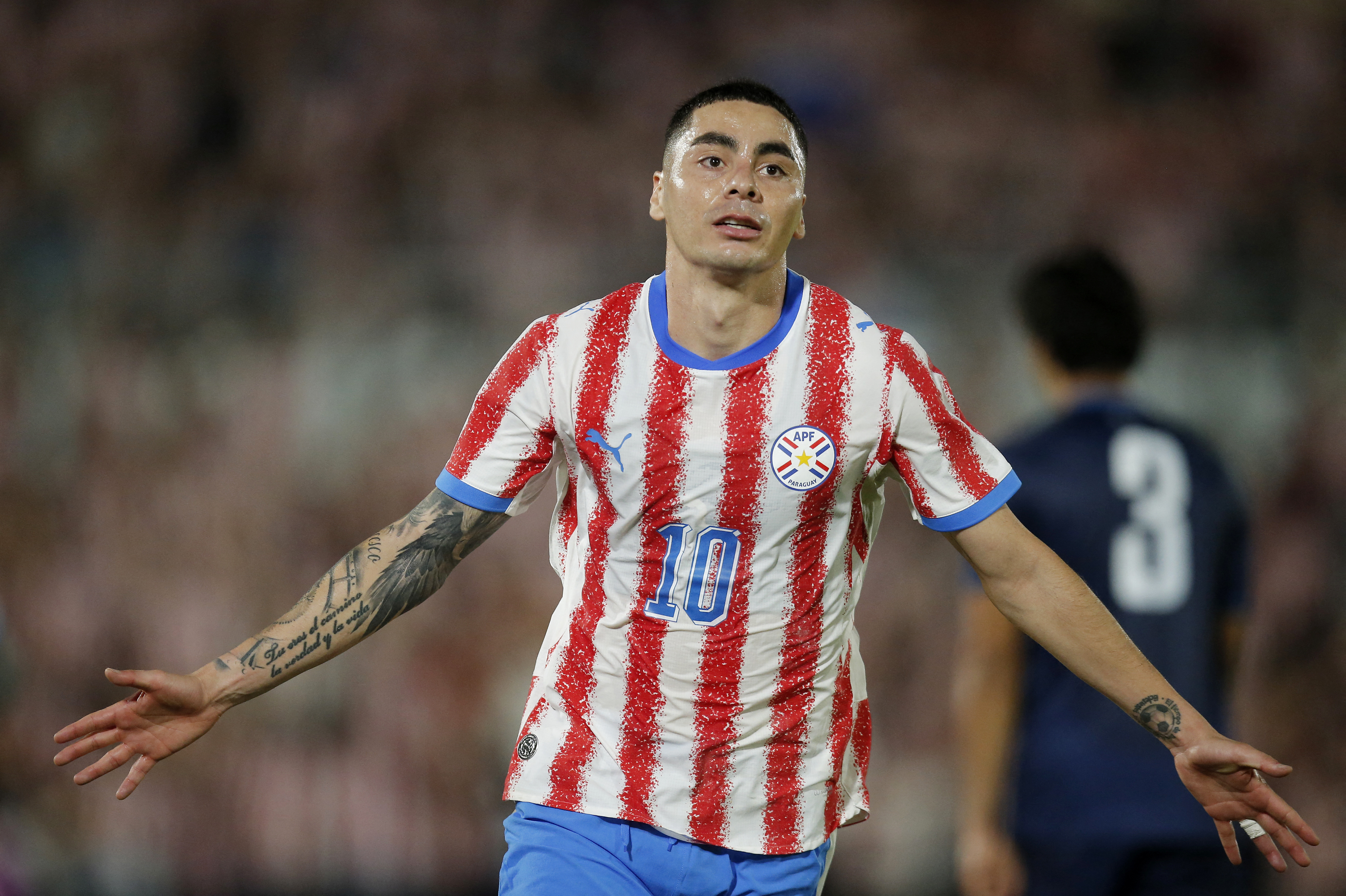 Soccer Football - International Friendly - Paraguay v Nicaragua - Estadio Defensores del Chaco, Asuncion, Paraguay - June 5, 2026 Paraguay's Miguel Almiron celebrates scoring their second goal REUTERS/Cesar Olmedo