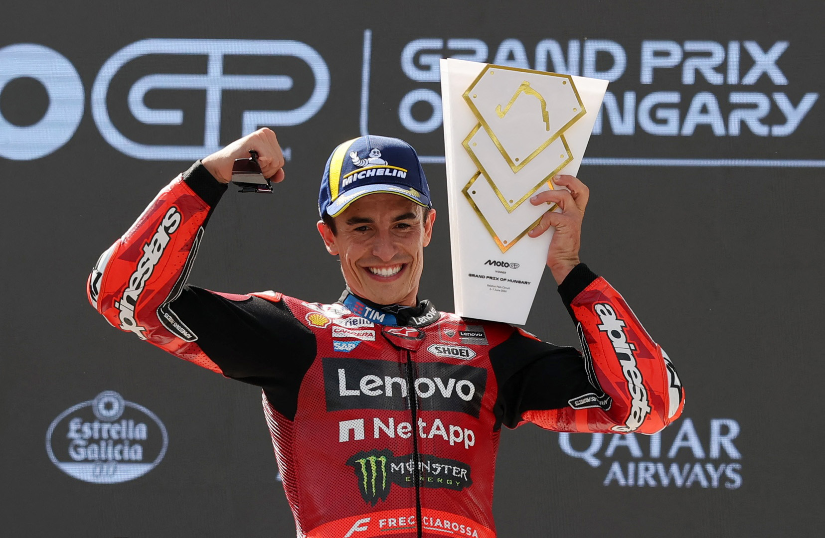 Marc Marquez reacts.