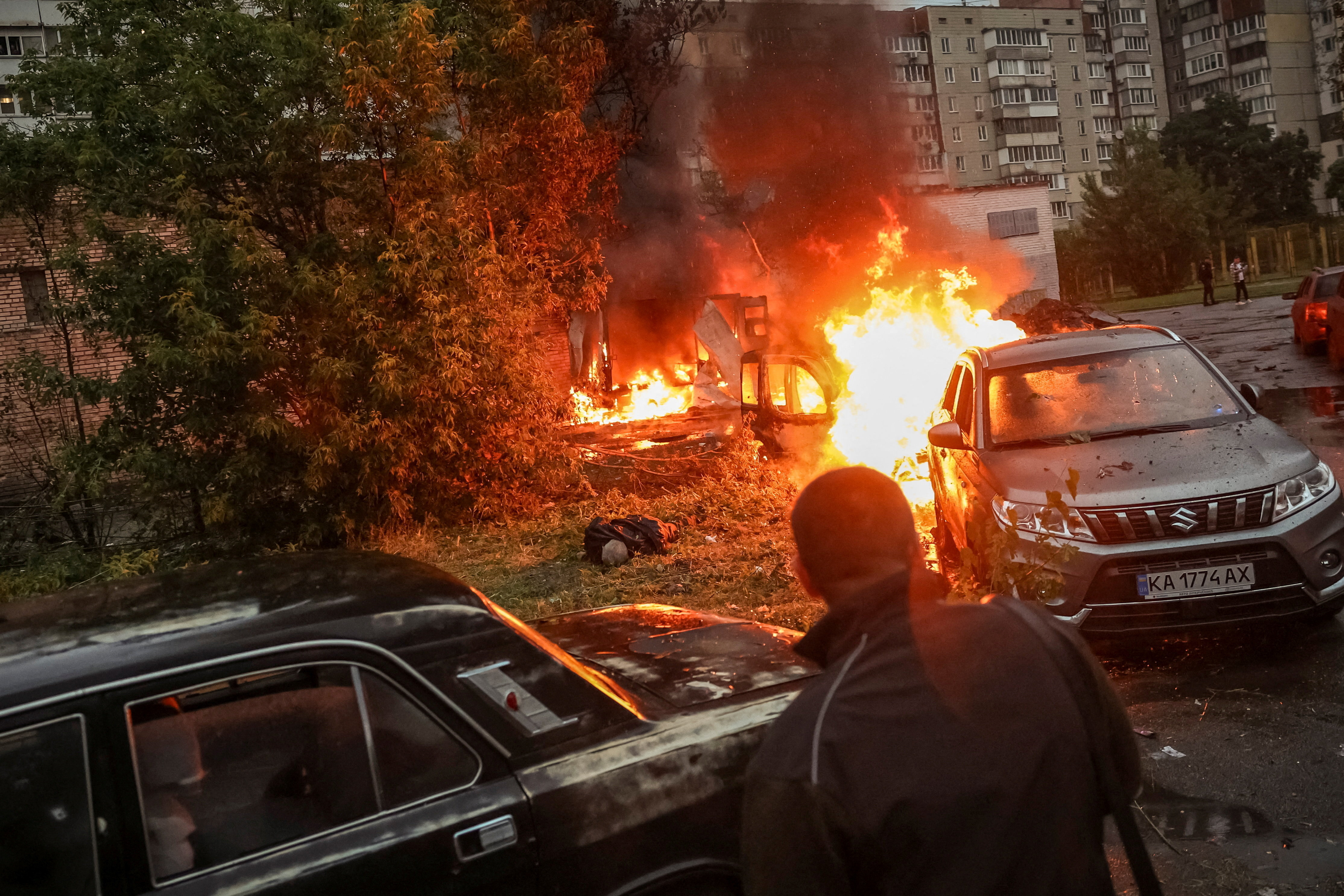 Kyiv cathedral burns as heavy Russian air raids hit Ukraine