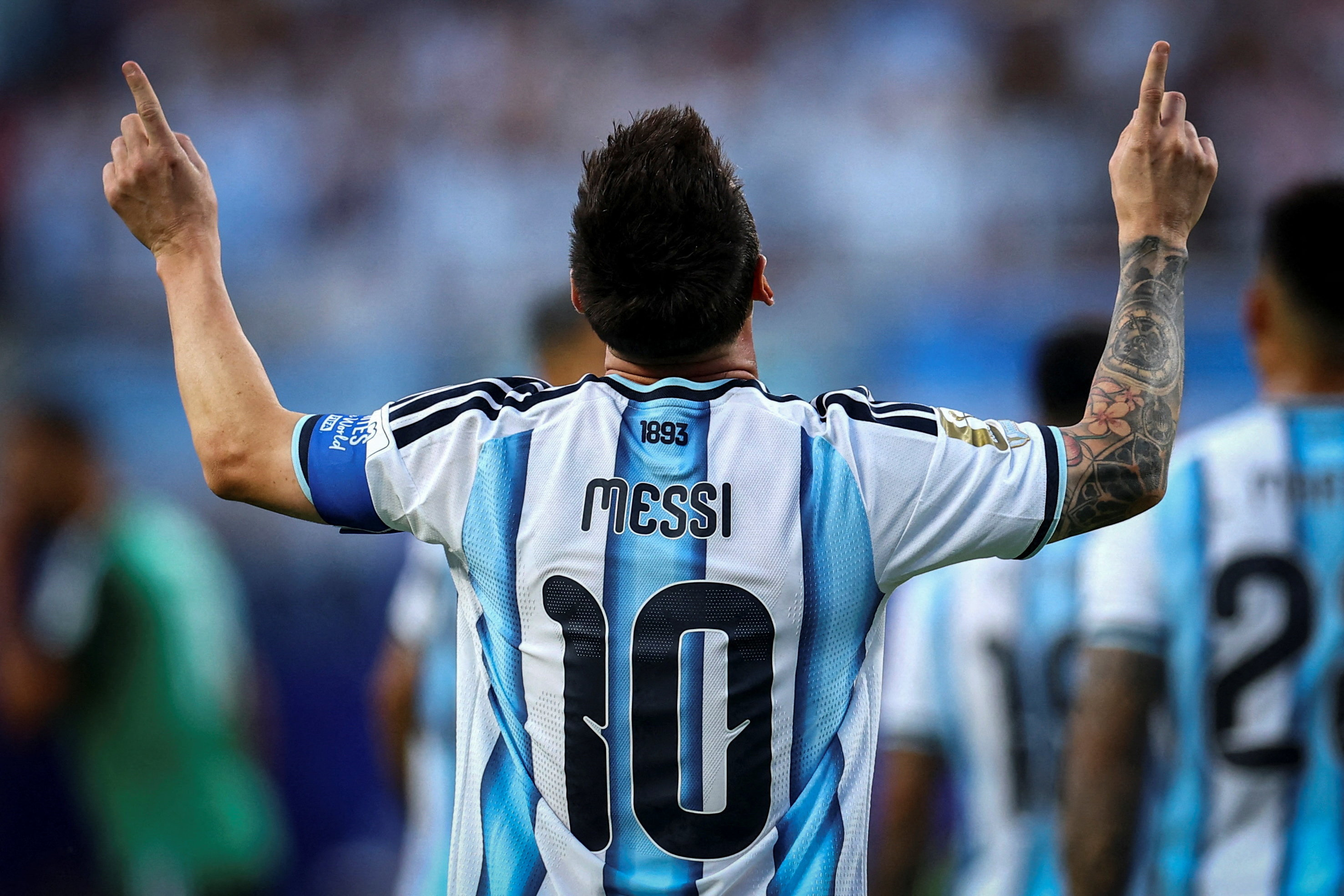 Lionel Messi scored his first-ever hat-trick in a FIFA tournament during Argentina’s opener against Algeria