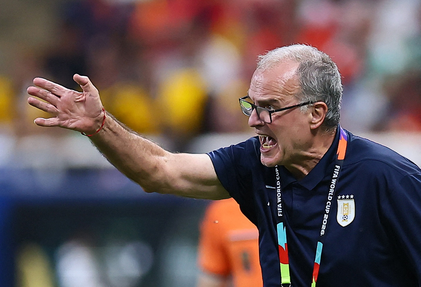 Uruguay coach Marcelo Bielsa reacts