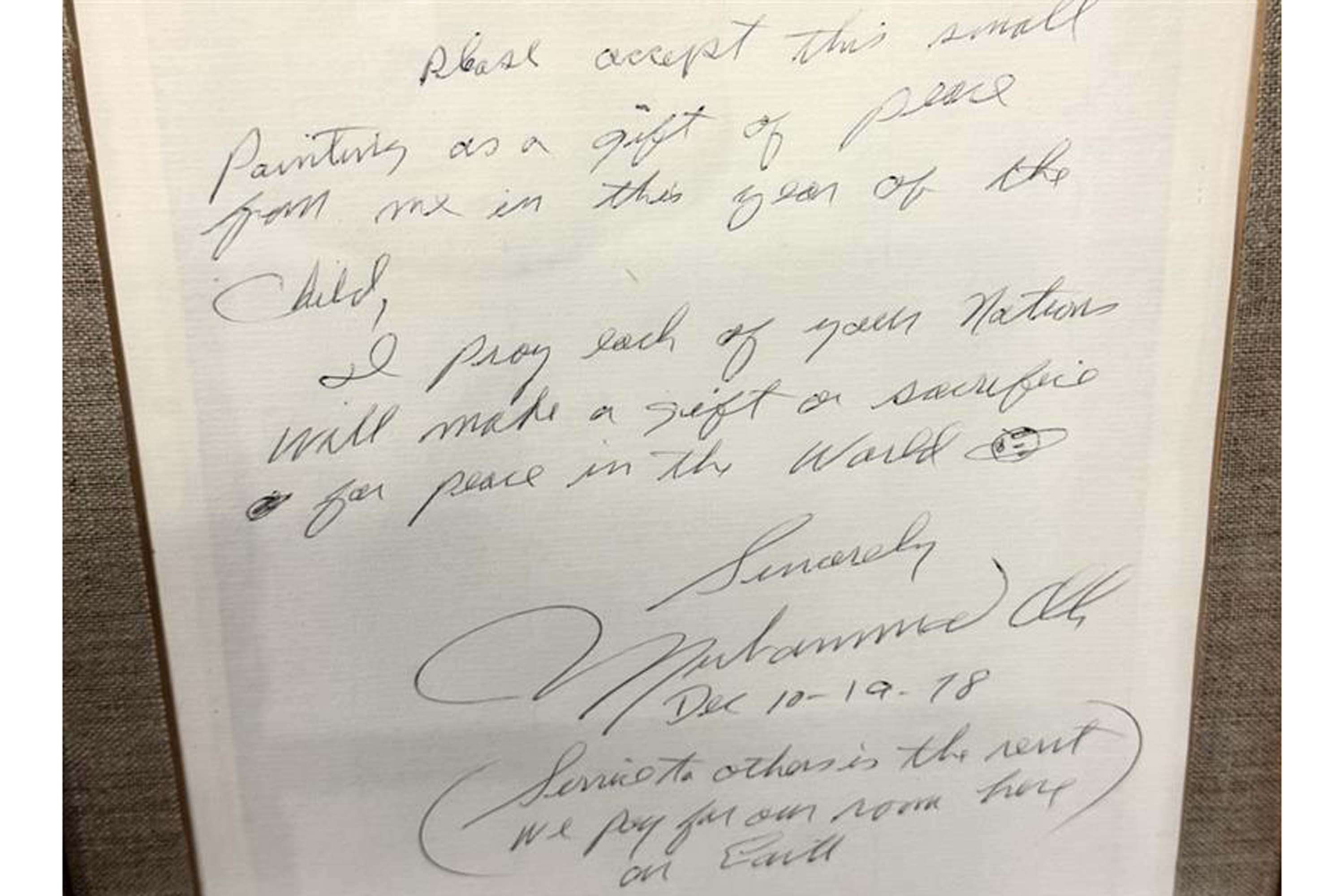A photo of Muhammad Ali's letter to the UN